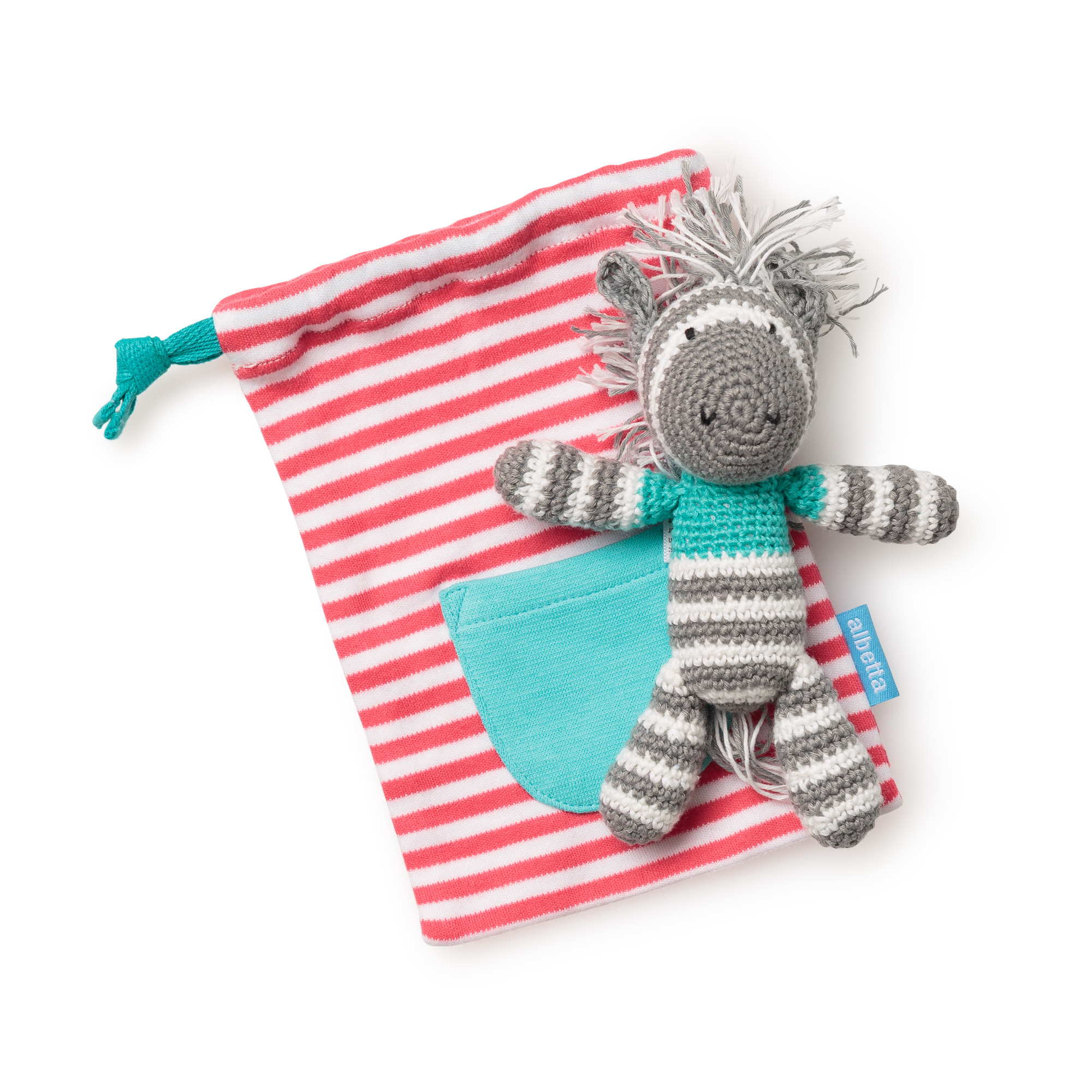 Olly B's Crocheted Zebra Rattle Baby Gift Set Oliver Bonas