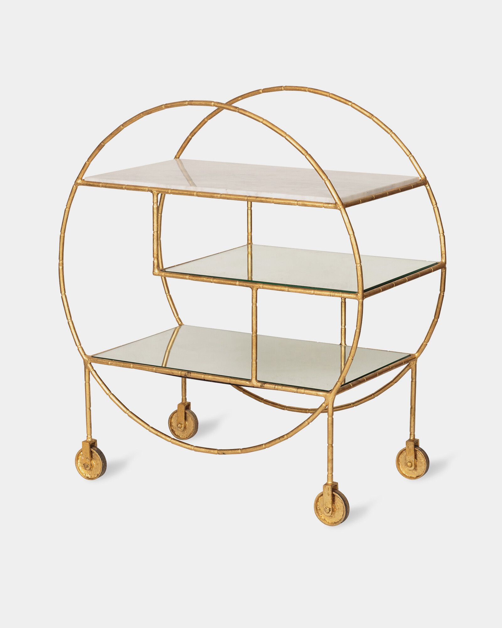 Luxe Round Bamboo Gold Drinks Trolley Bar Cart | Oliver Bonas