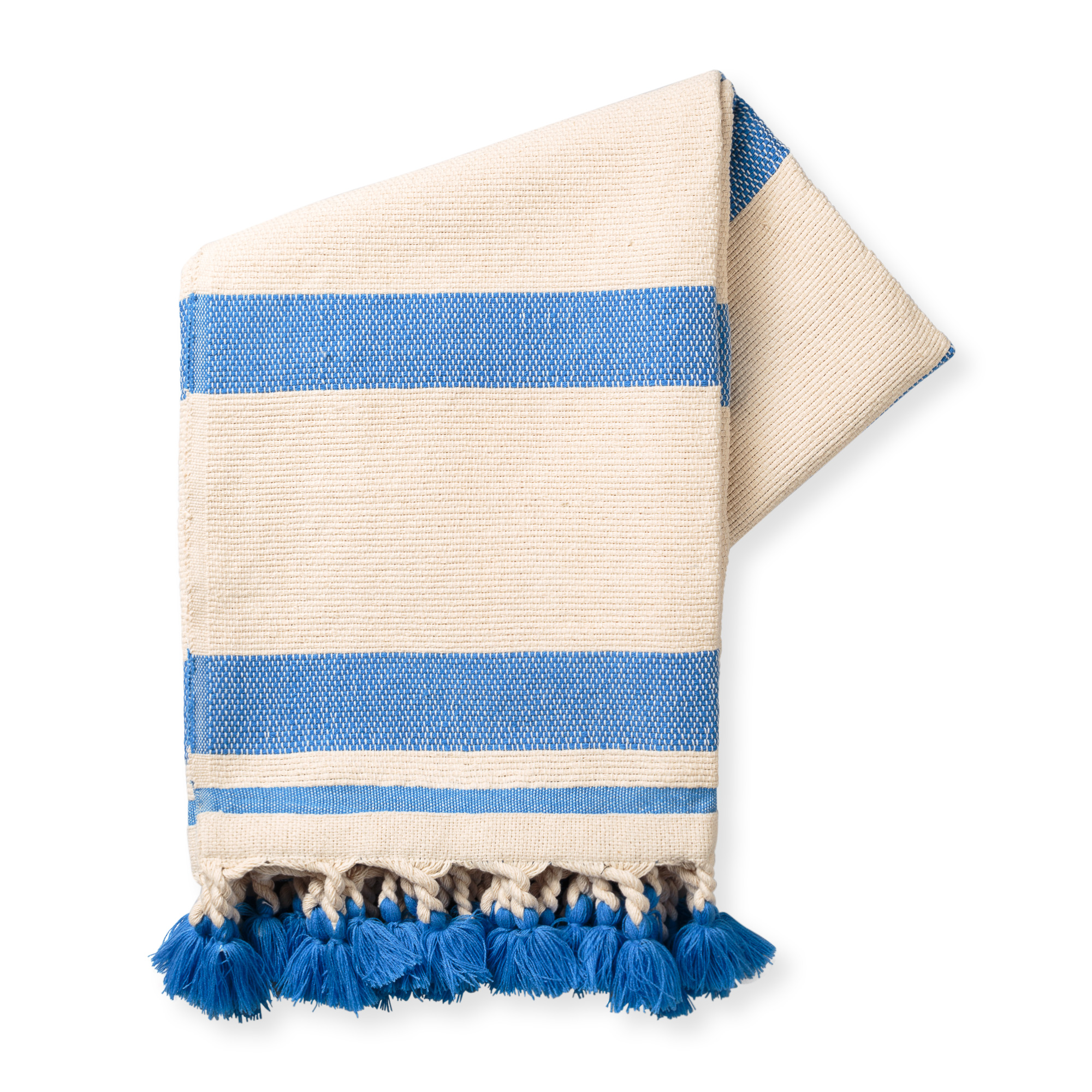 Blue Striped Tassel Throw Oliver Bonas