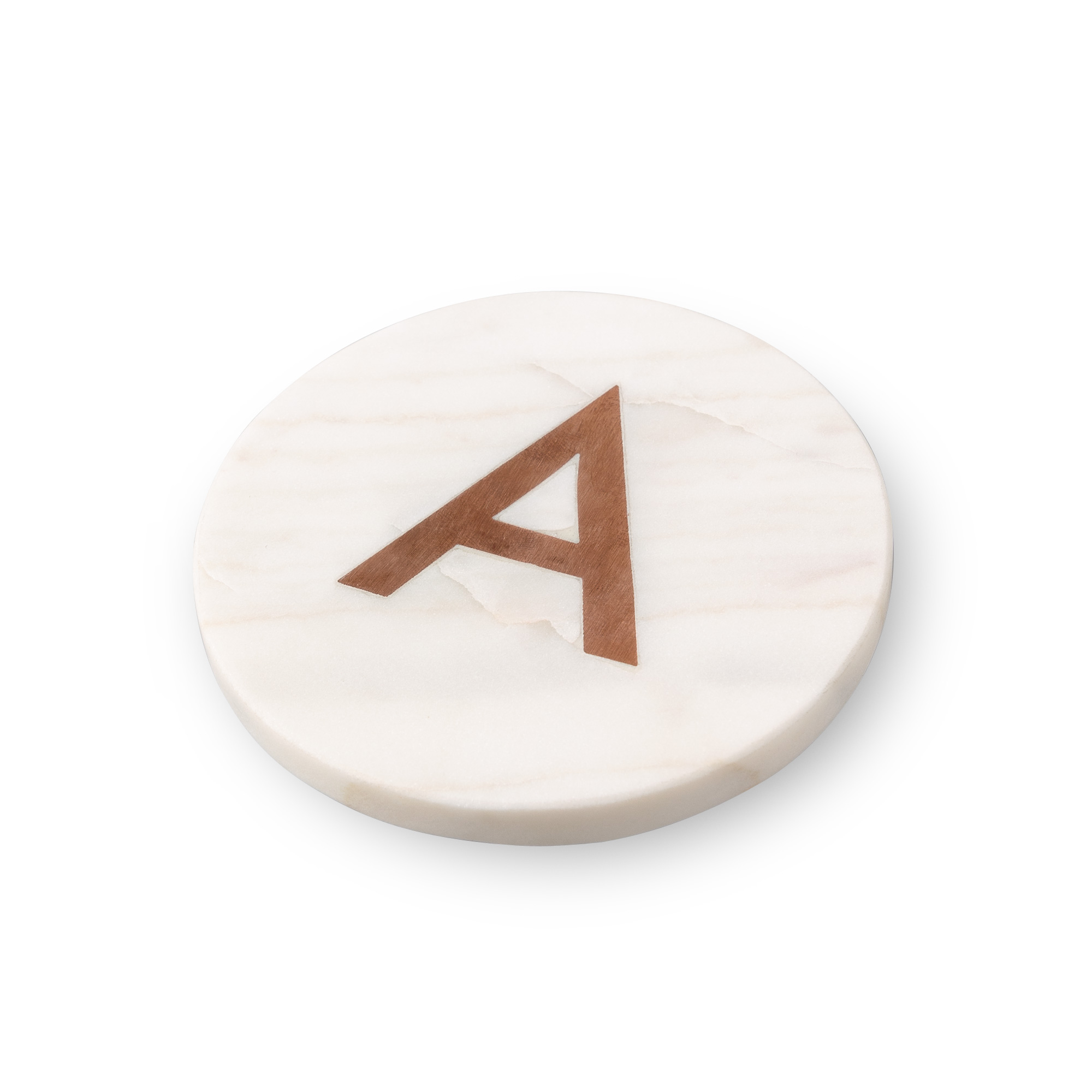 1062519_oliver bonas_homeware_marble and copper alphabet coaster