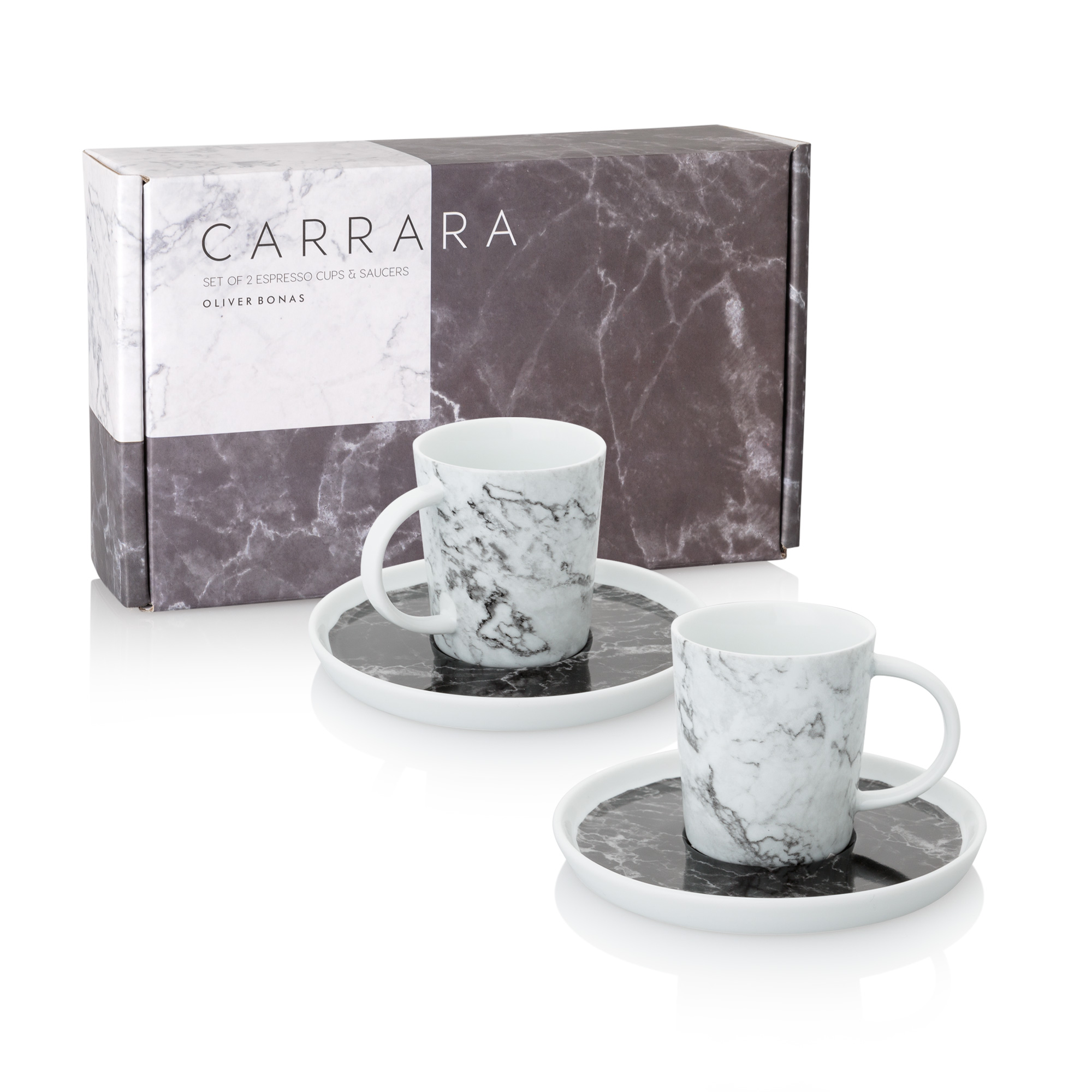 Carrara Set of Two Marble Espresso Cups & Saucers Oliver Bonas