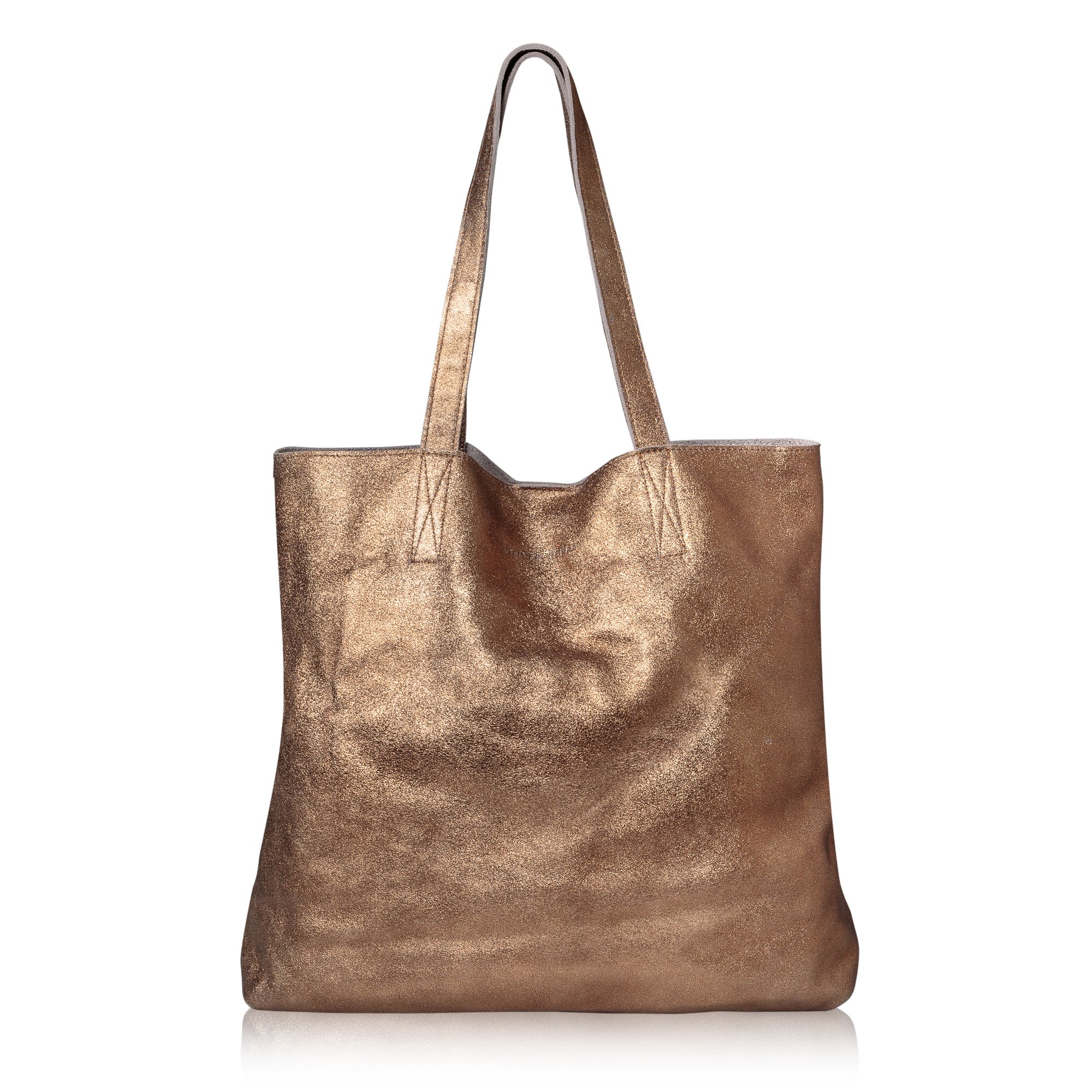 Metallic Copper Crackle Leather Shopper Bag Oliver Bonas