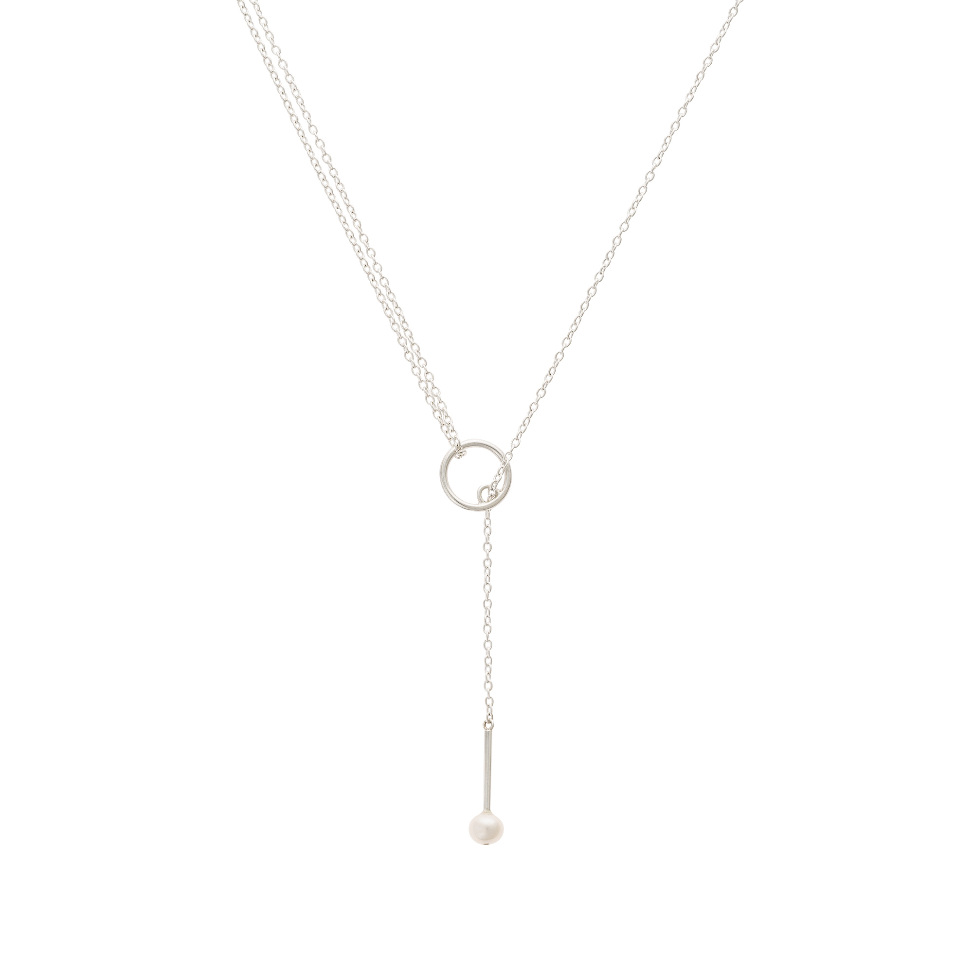 Mio Pearl Thread Through Lariat Silver Necklace Oliver Bonas