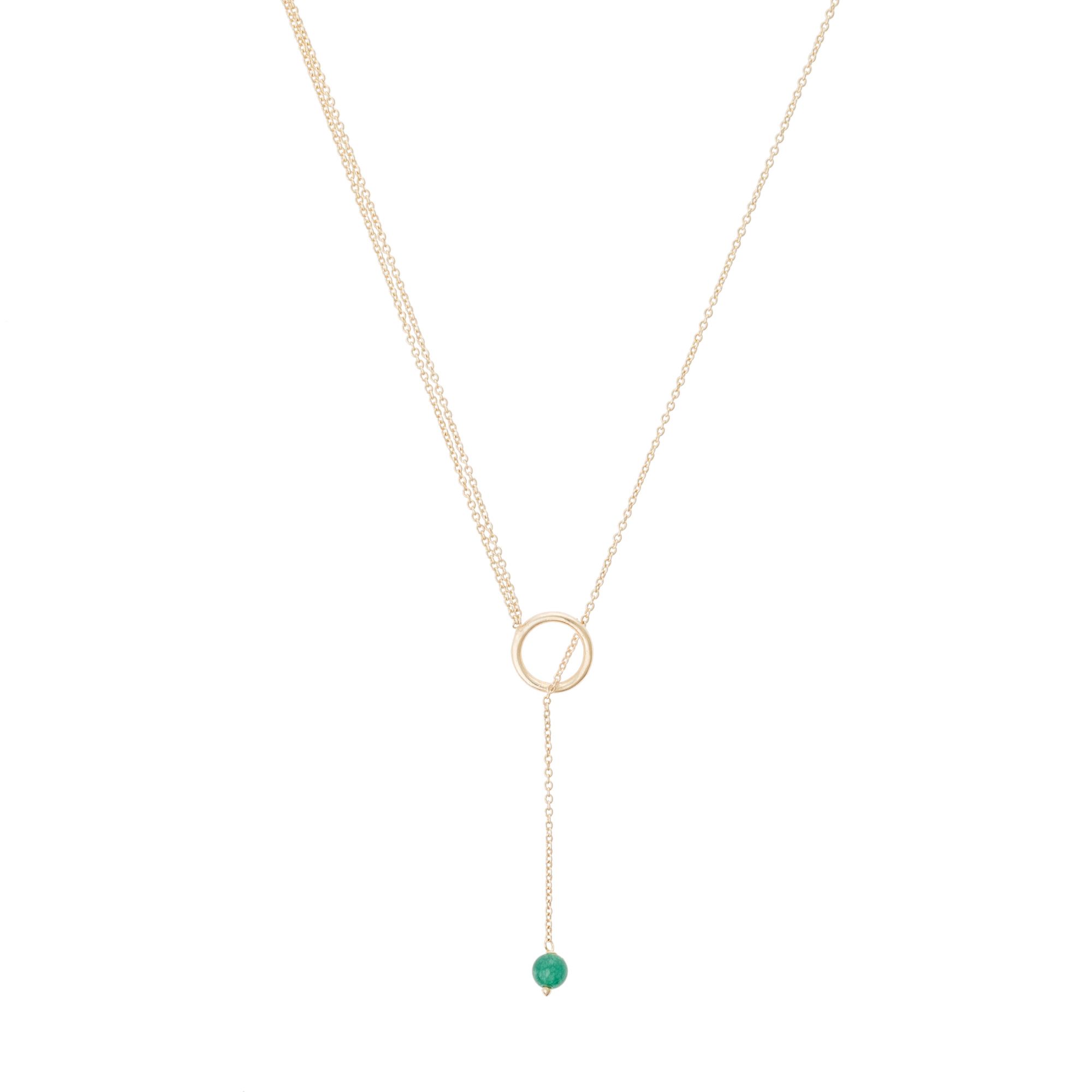 Tiny Green Aventurine & Gold Plated Lariat Necklace | Oliver Bonas