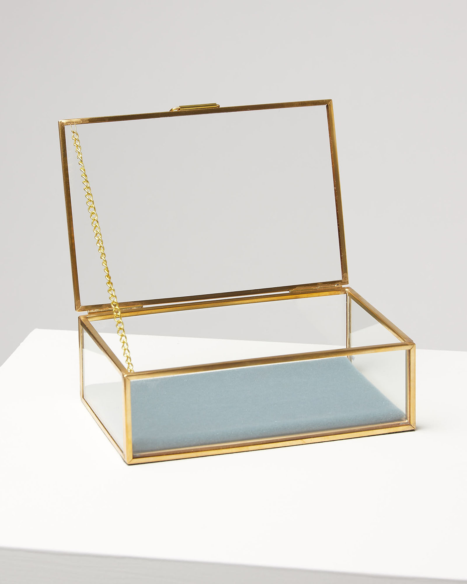 Gold & Glass Blue Velvet Jewellery Trinket Box Oliver Bonas