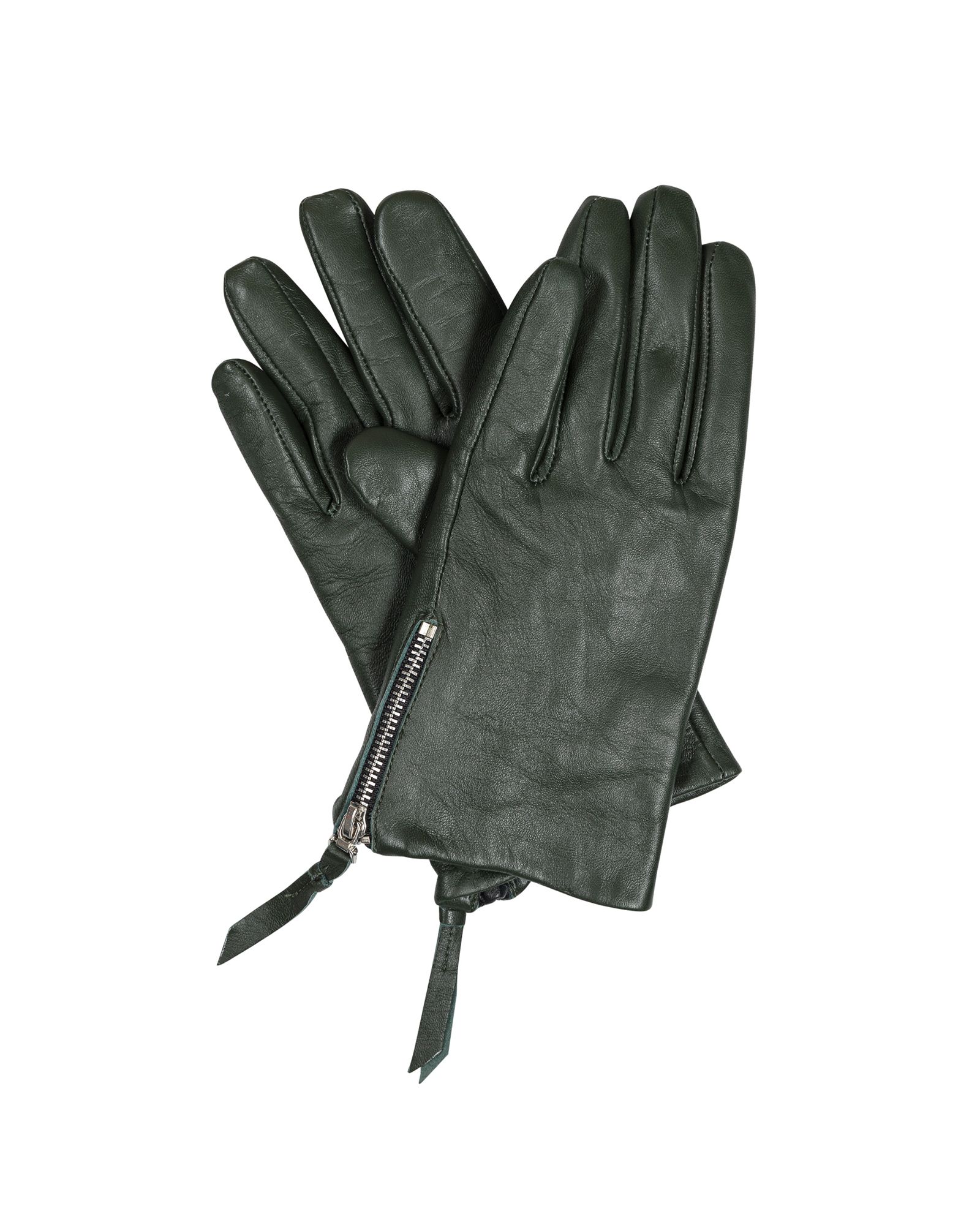 Side Zip Khaki Leather Gloves | Oliver Bonas