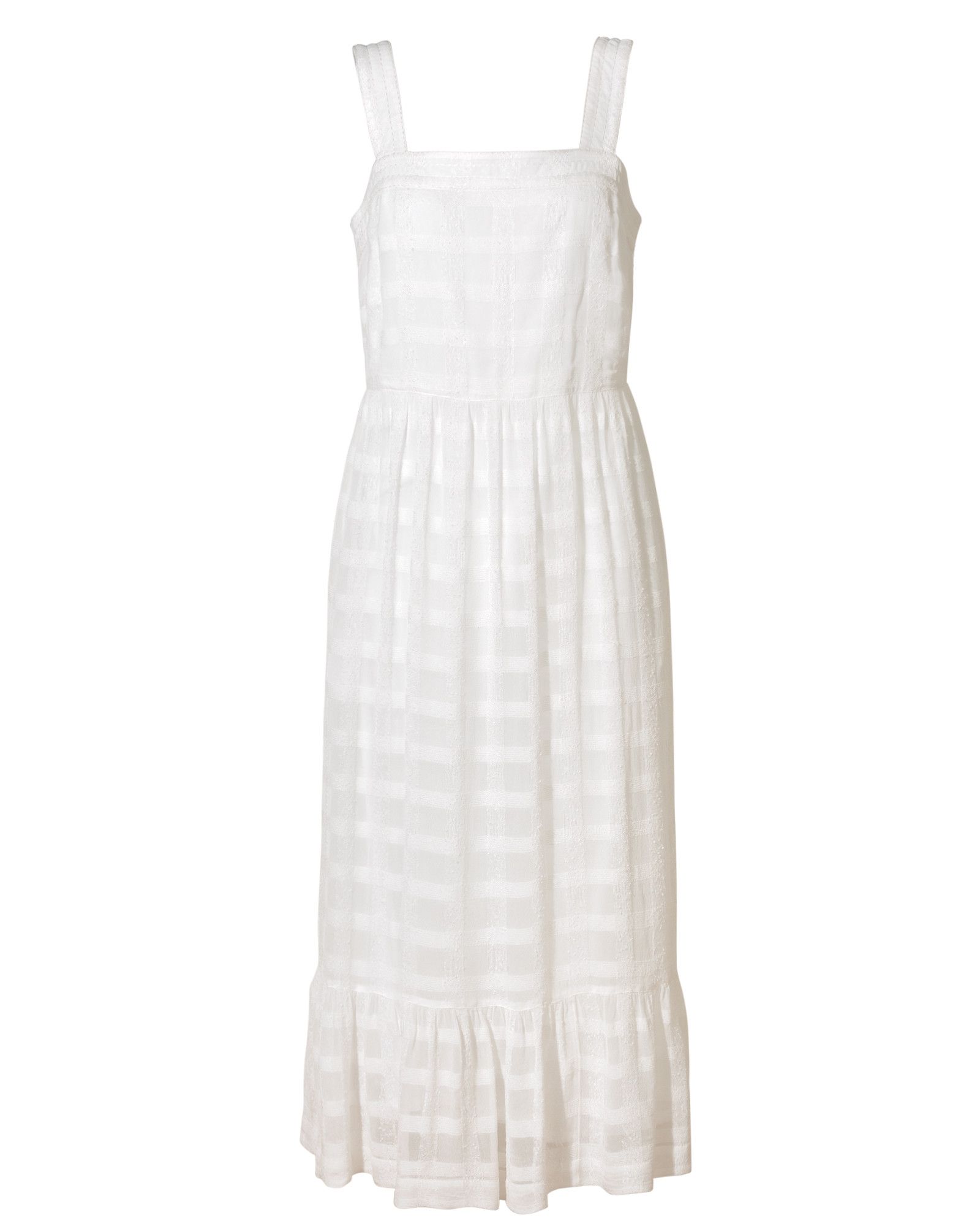 Textured Check White Tiered Midi Dress | Oliver Bonas