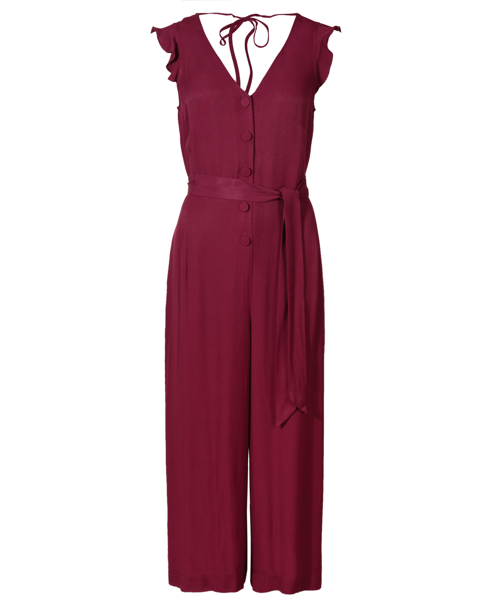 Frill Sleeve Berry Tie Front Jumpsuit Oliver Bonas