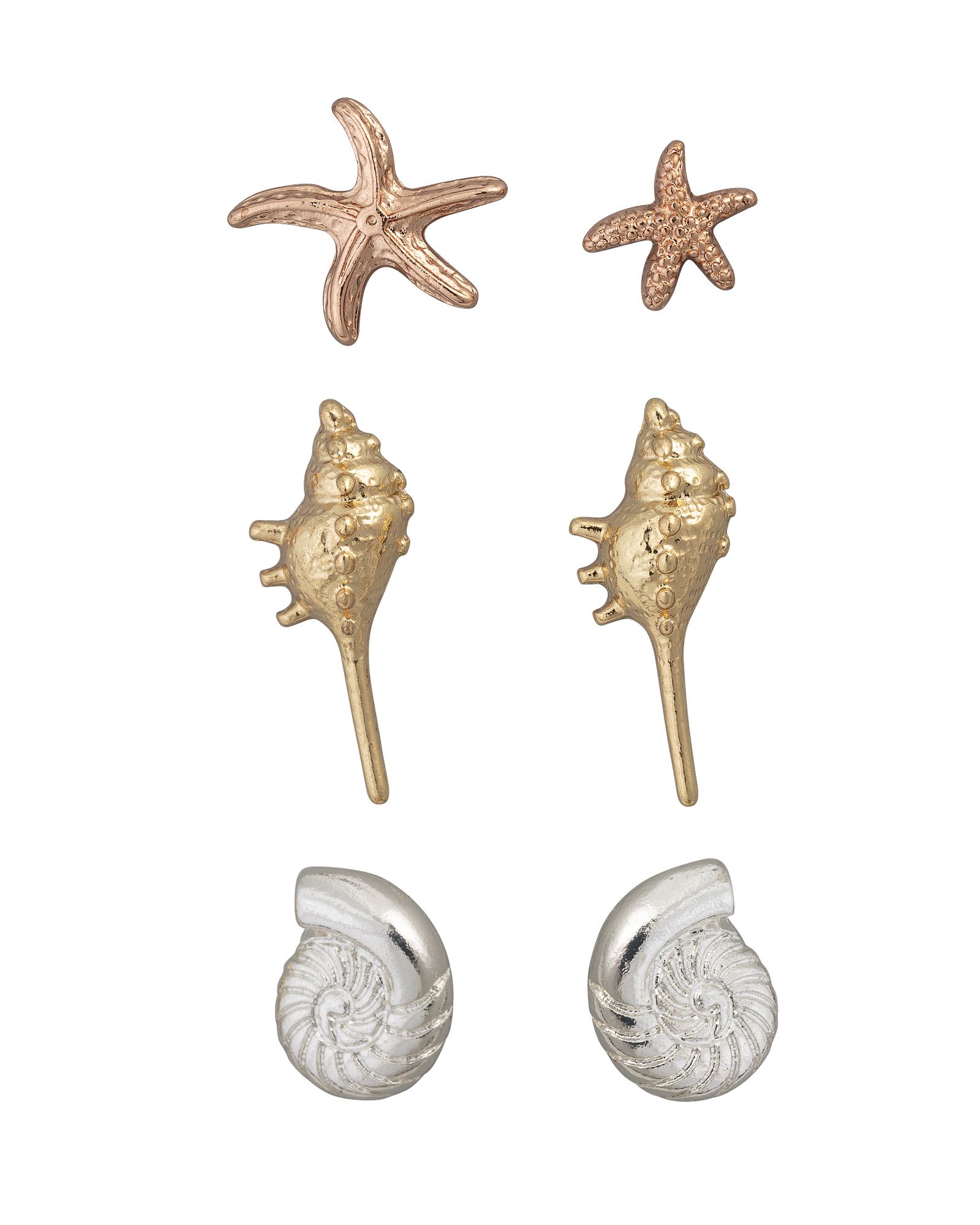Marilla Starfish & Shell Stud Earrings Set of Three | Oliver Bonas