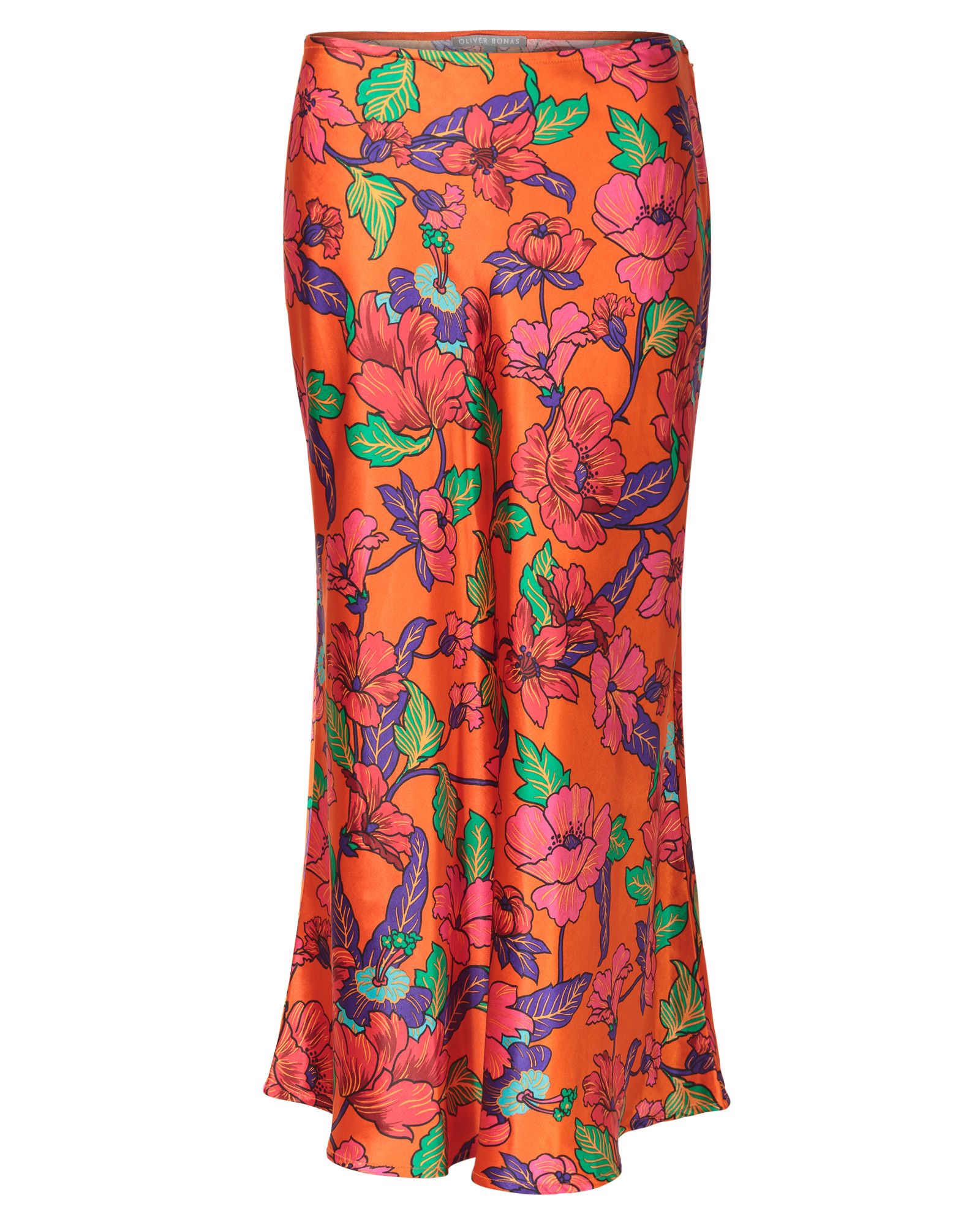Bright Orange Floral Midi Skirt | Oliver Bonas