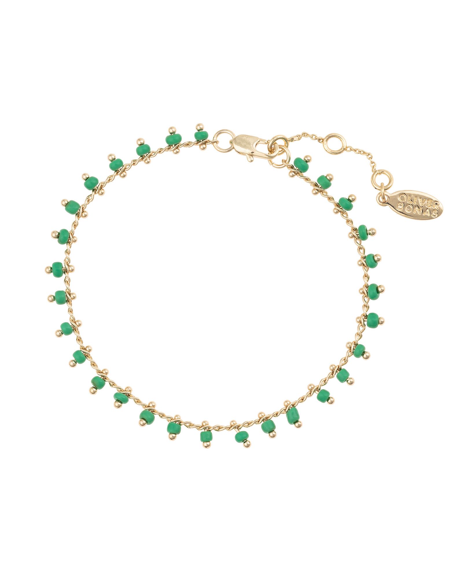 Mila Green Beaded Chain Bracelet | Oliver Bonas