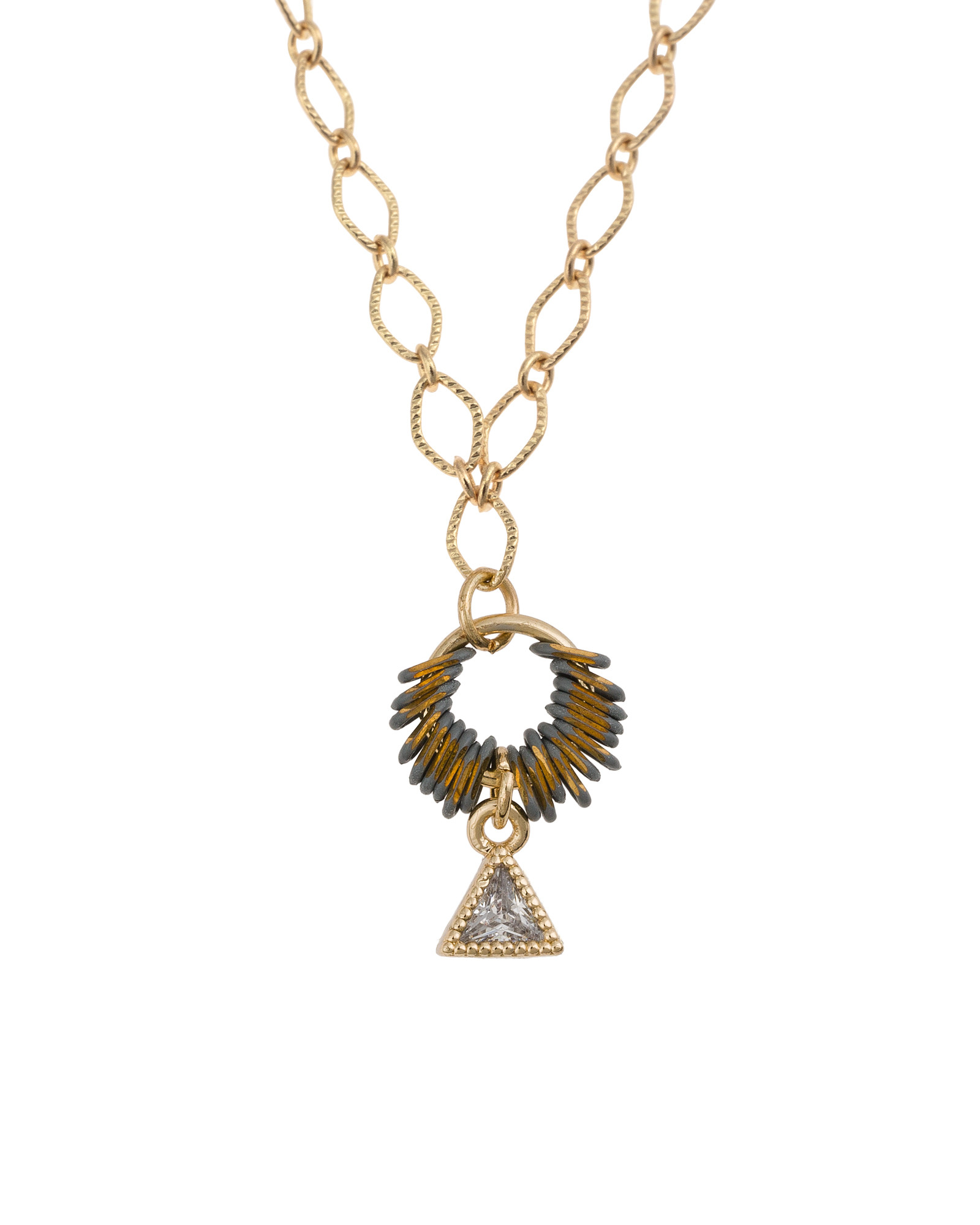 Raine Grey Oval Rings & Triangle Drop Pendant Necklace Oliver Bonas