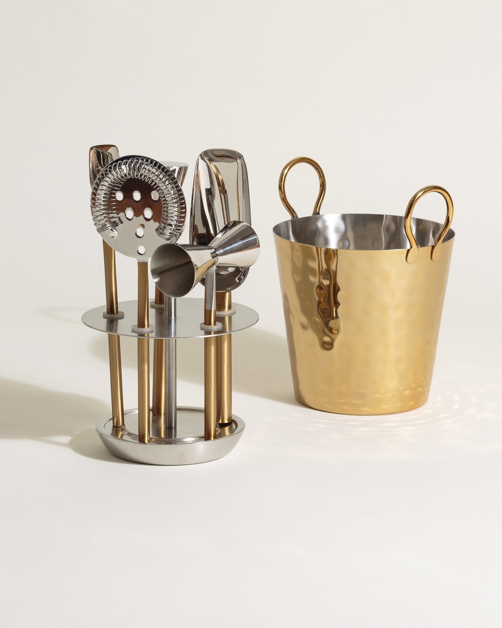 Gold Stainless Steel Ice Bucket & Bar Tools Set of Five Oliver Bonas