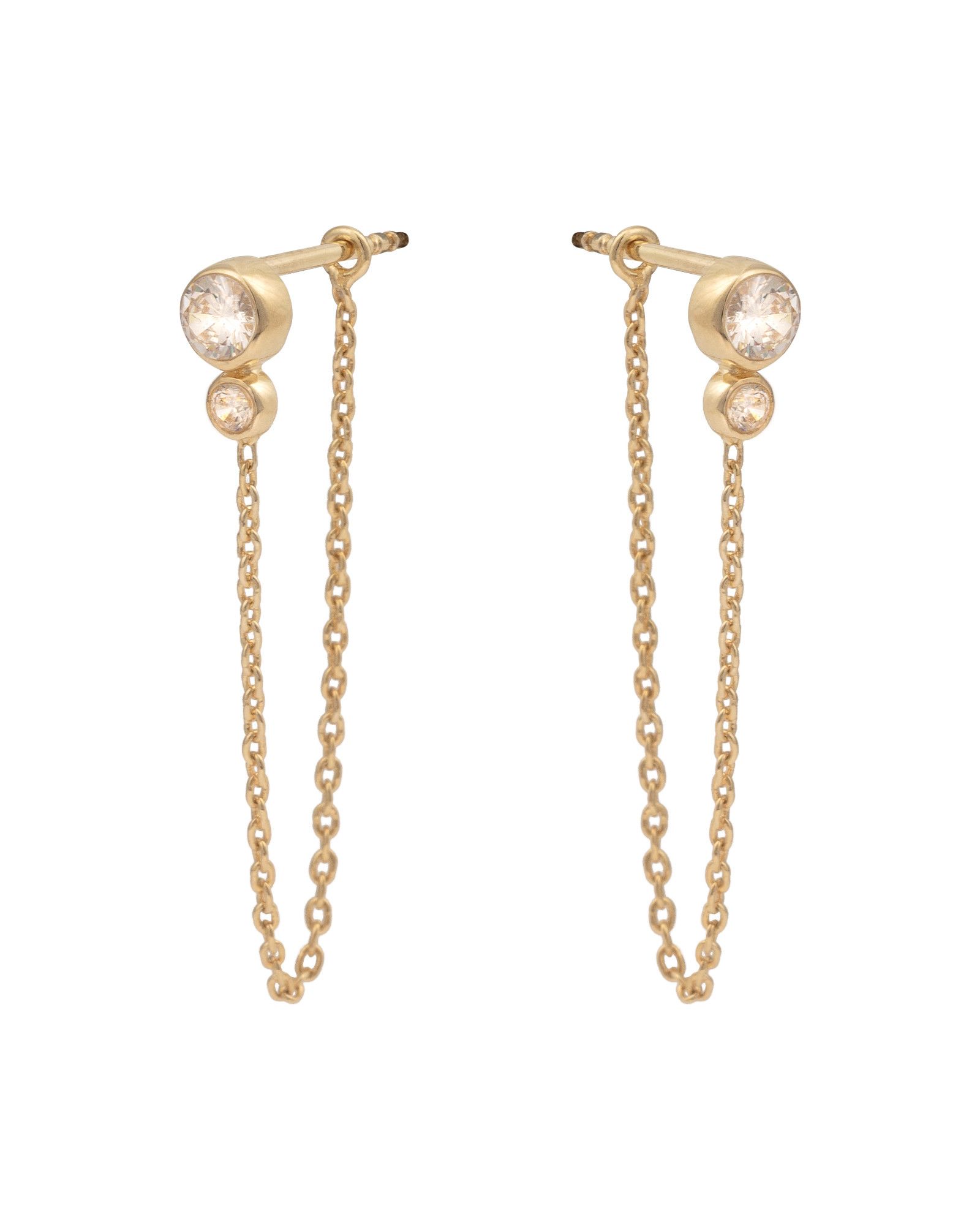 Eppie Stone & Chain Gold Plated Front to Back Earrings | Oliver Bonas