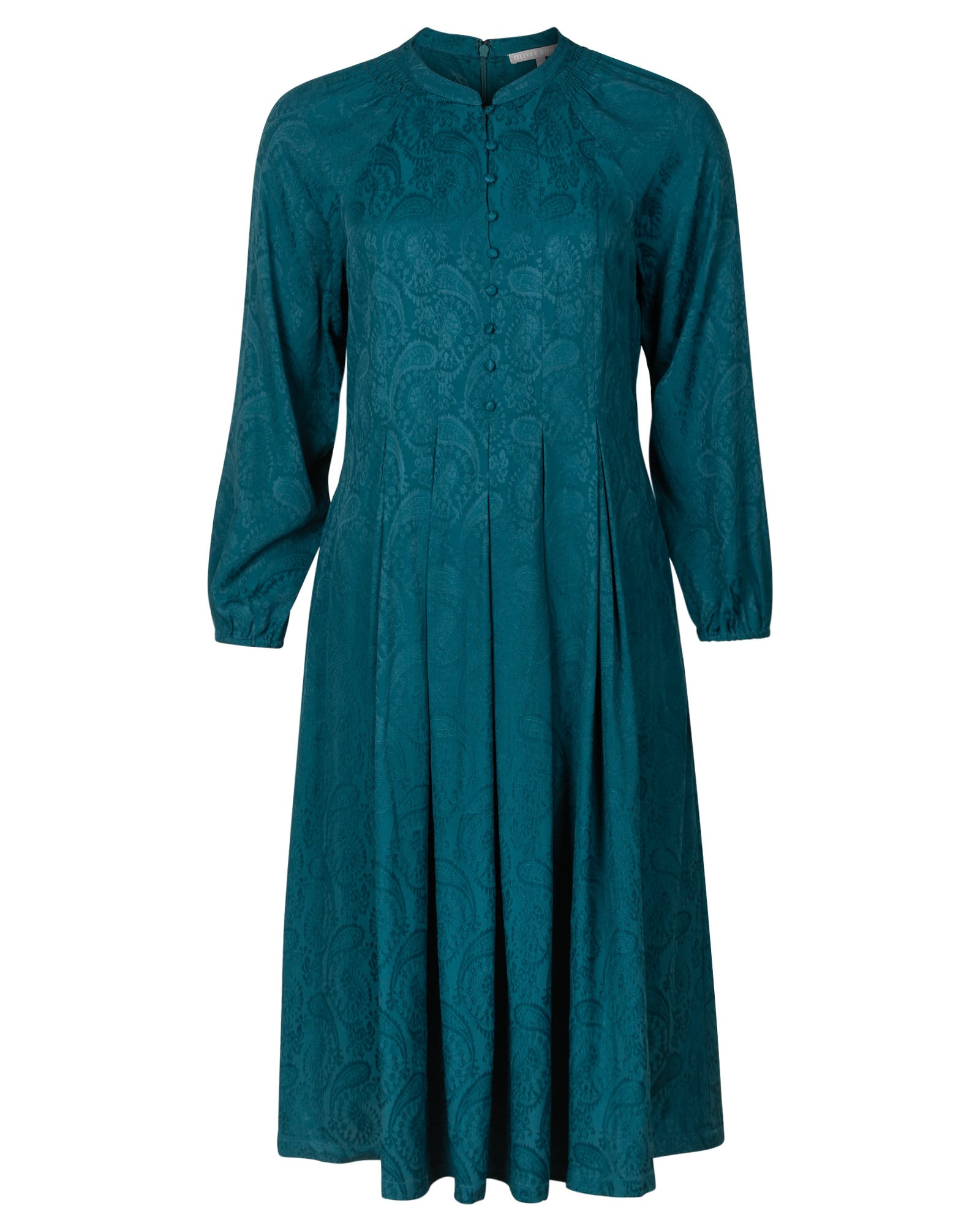 Eclipse Jacquard Green Pleated Midi Dress | Oliver Bonas