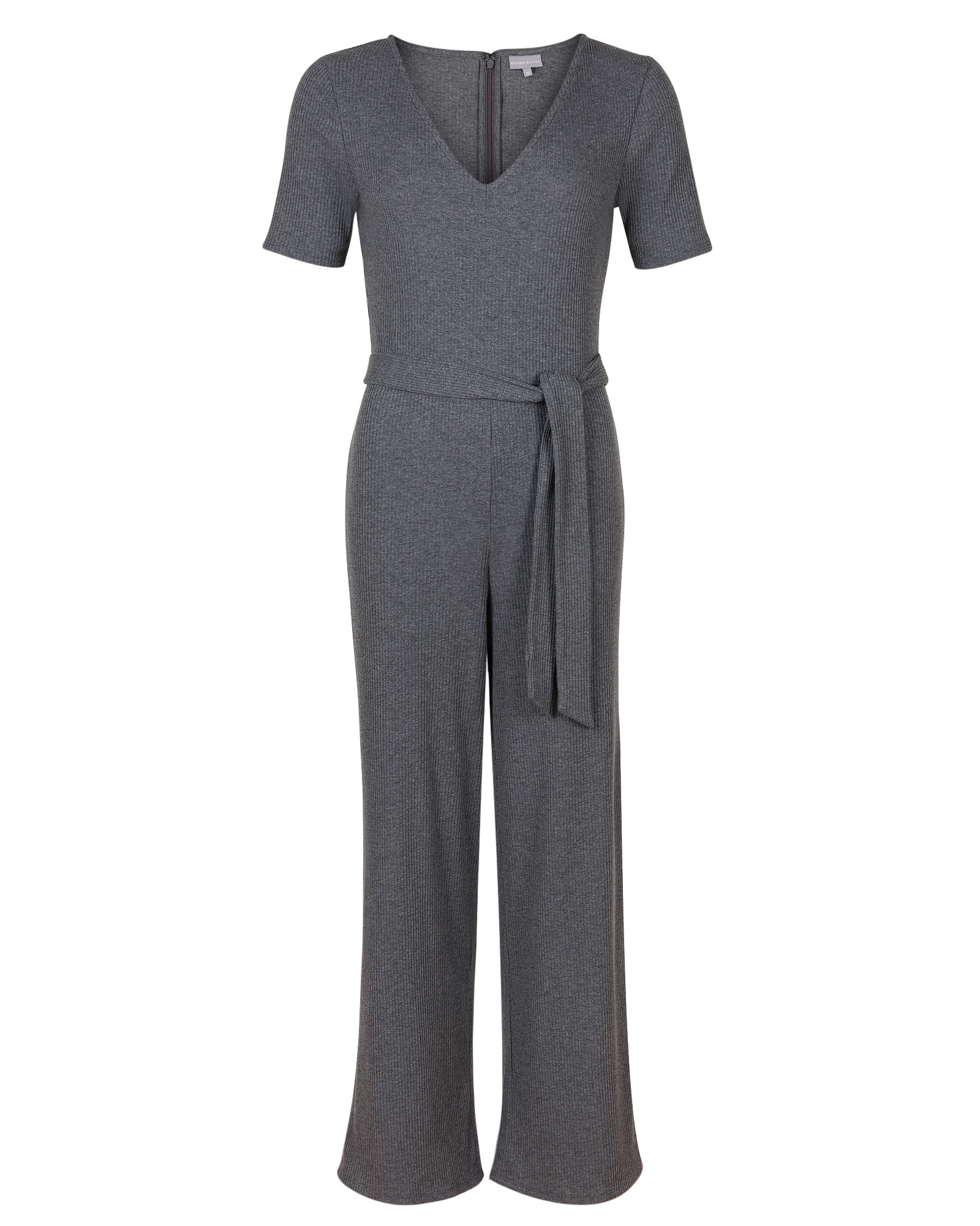 Ribbed Tie Front Charcoal Grey Jersey 