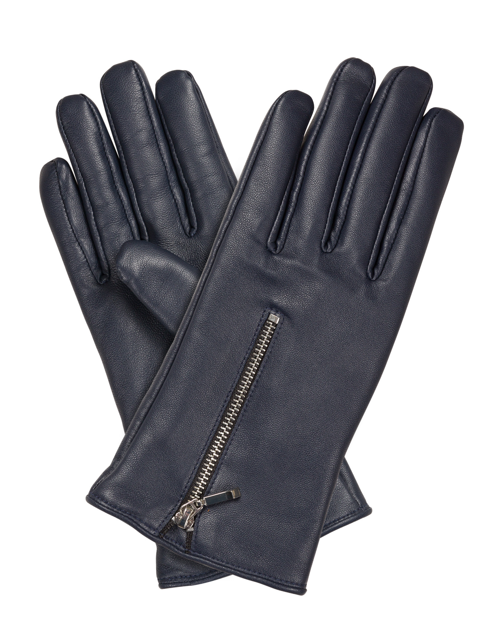 Zipped Navy Blue Leather Gloves Oliver Bonas