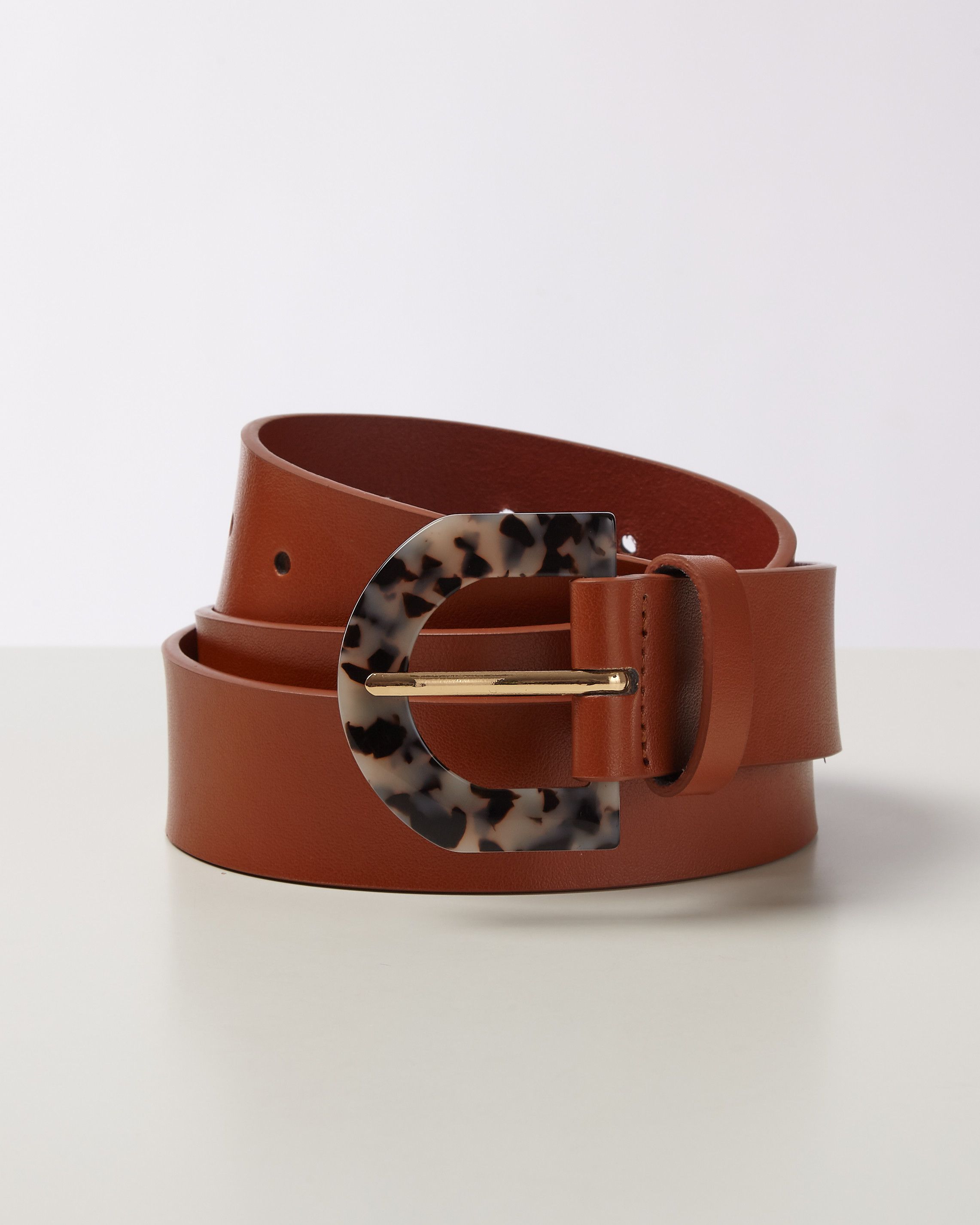 Tortoiseshell Buckle Brown Leather Belt | Oliver Bonas