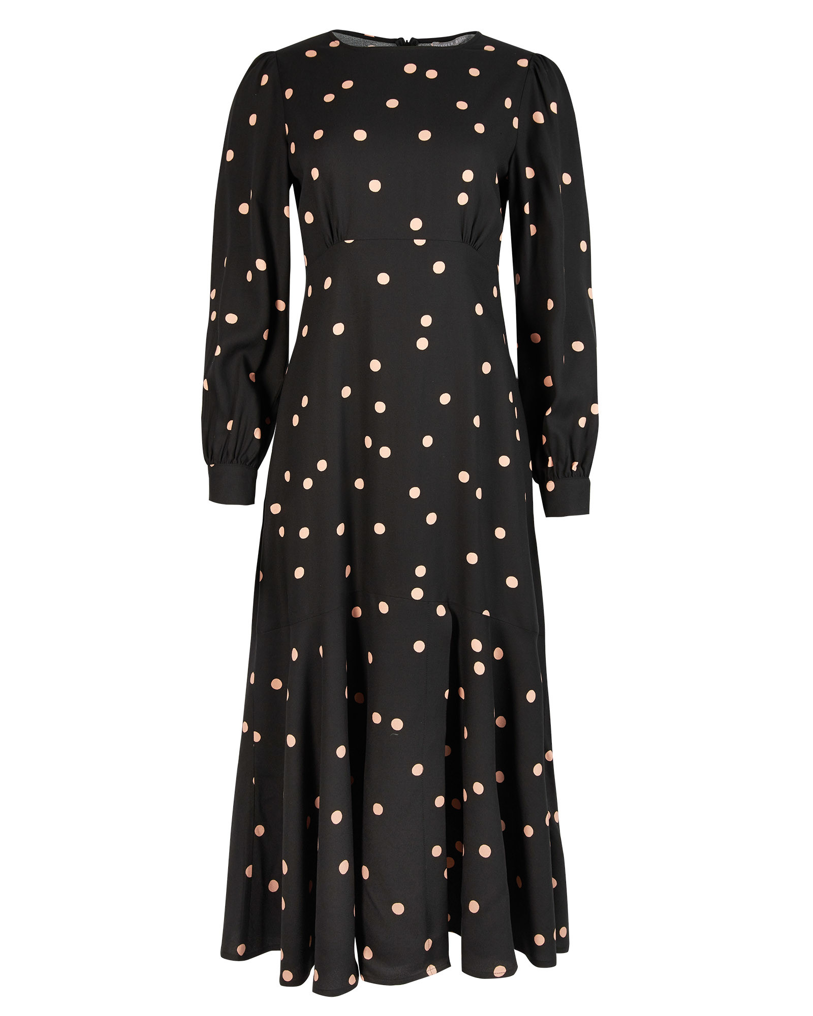 black spotty midi dress
