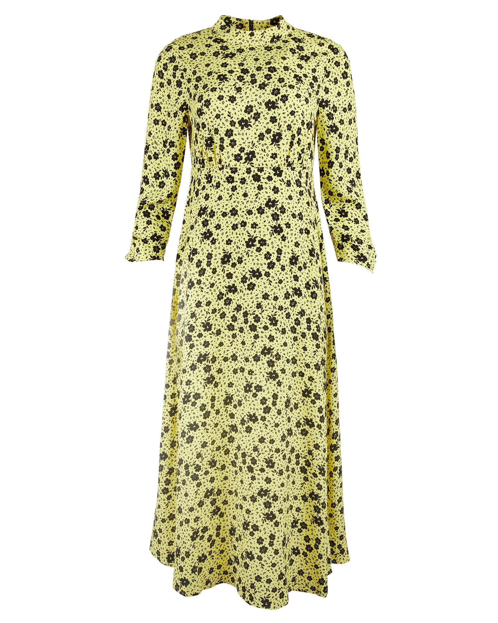 Martha Yellow Floral Print Midi Dress | Oliver Bonas