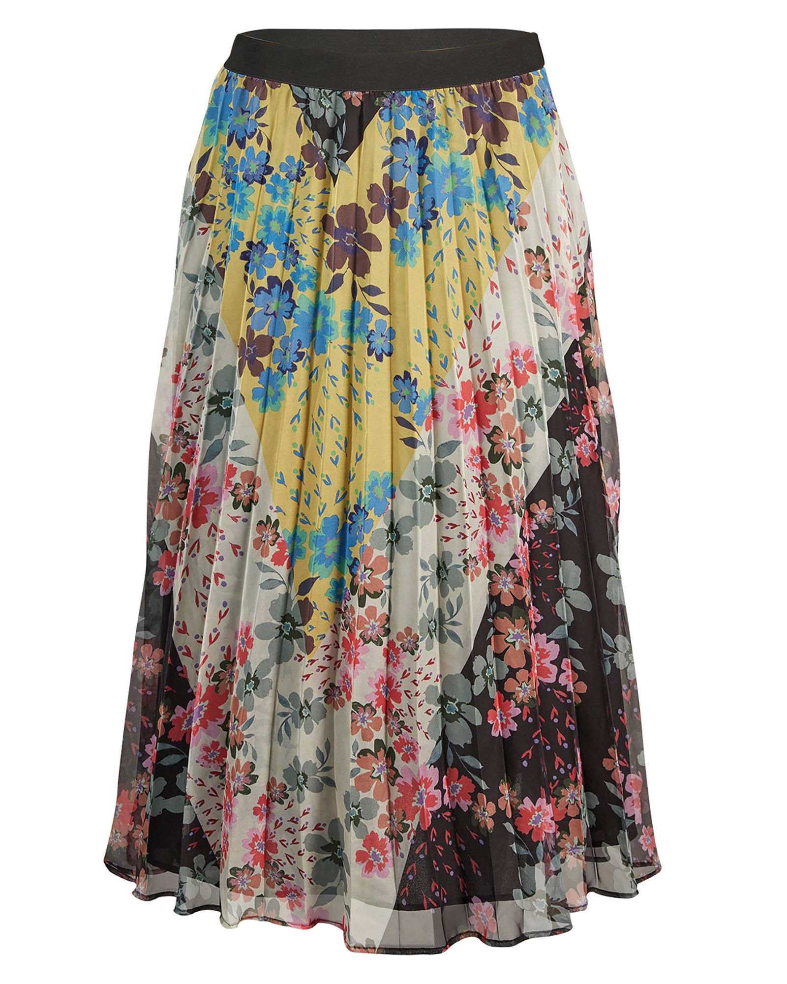 Chevron Patched Floral Pleated Midi Skirt | Oliver Bonas