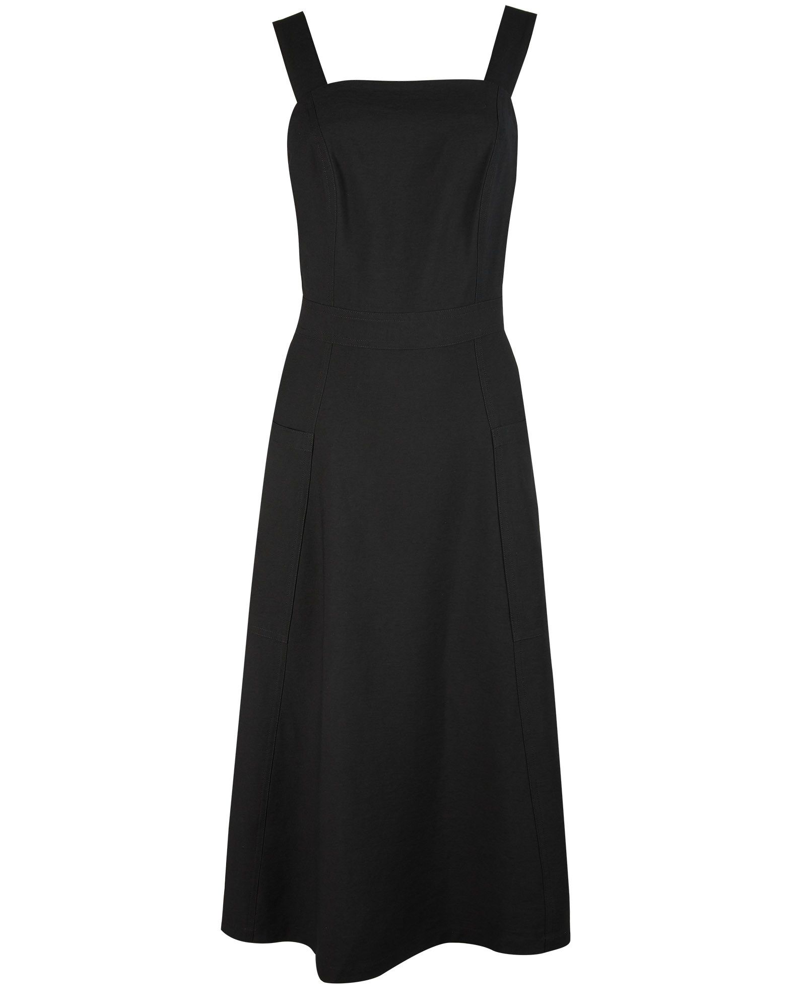 Luxe Black Midi Pinafore Dress | Oliver Bonas