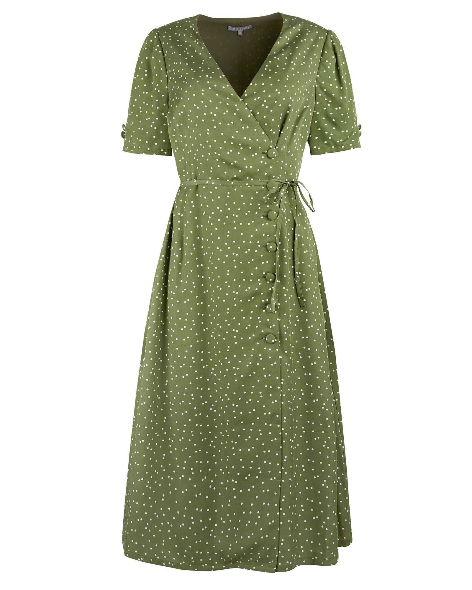 Polka Dot Green Midi Wrap Dress ...