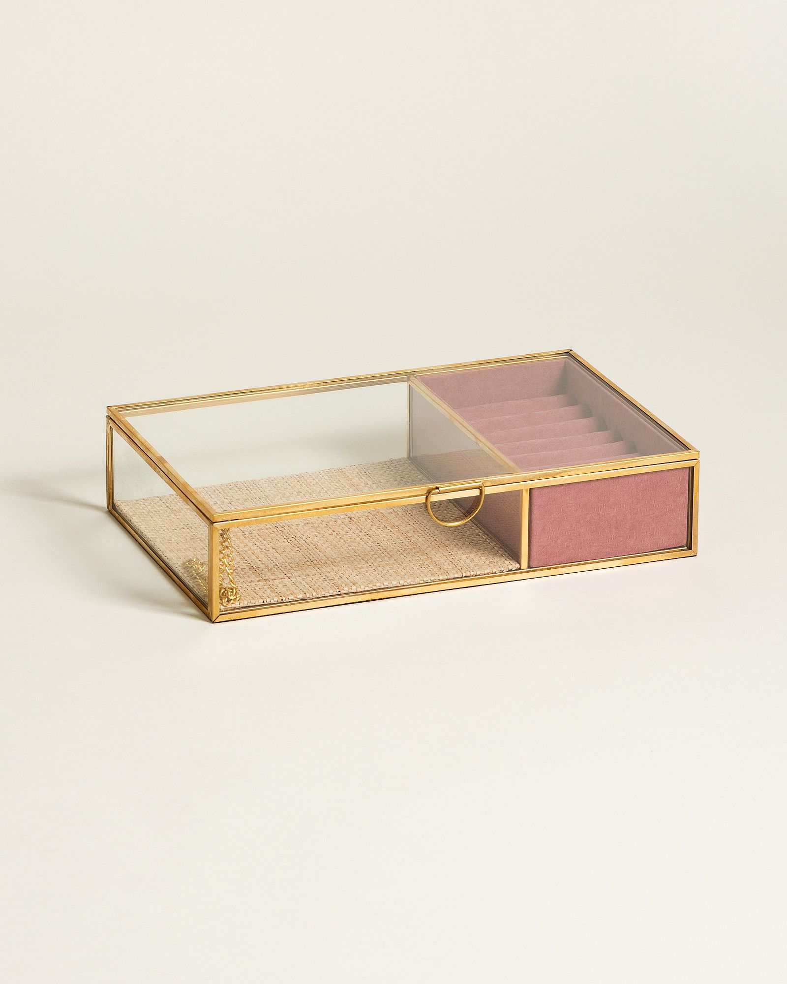 Gold & Glass Pink & Raffia Jewellery Box Small | Oliver Bonas