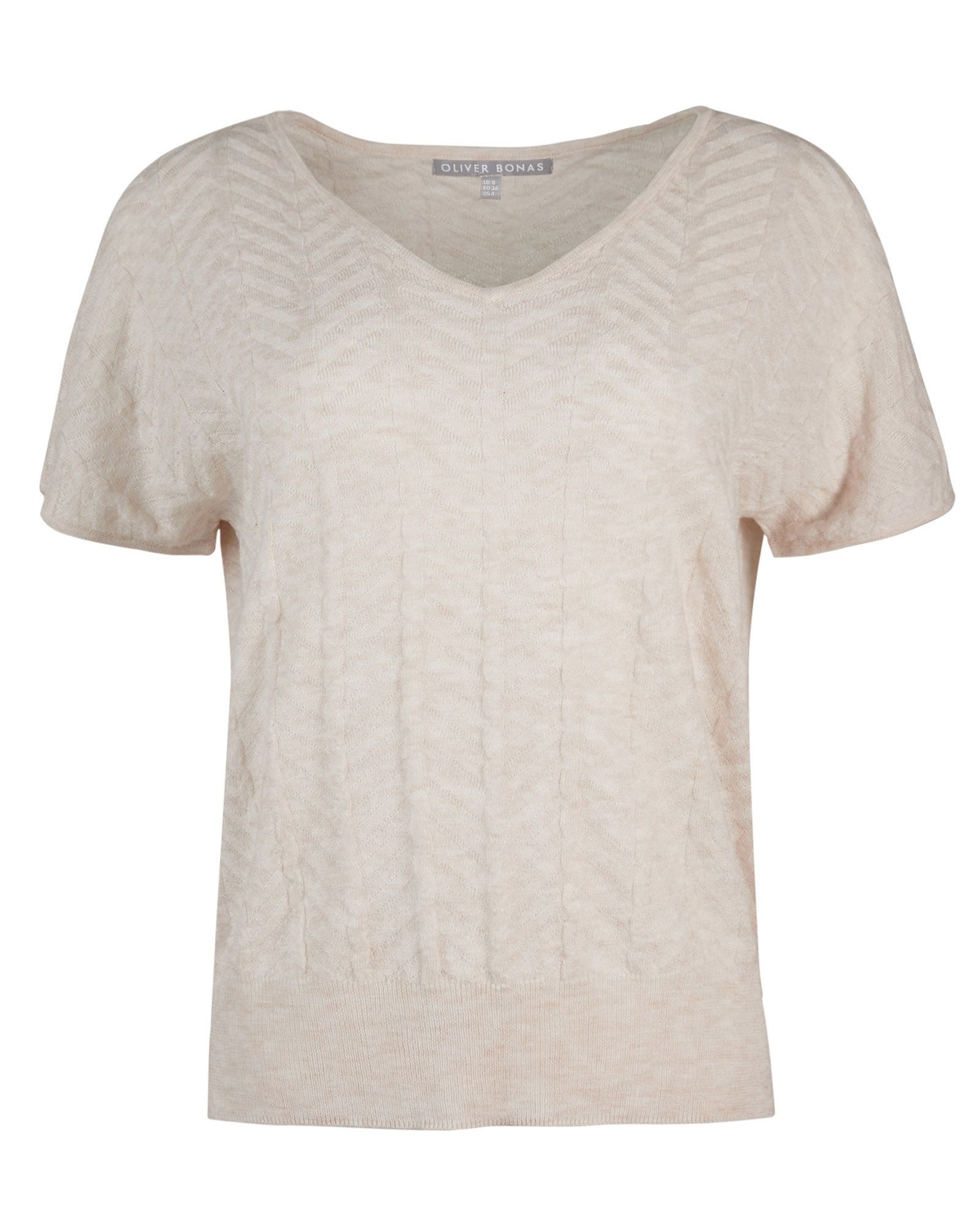 Chevron Textured Ivory Knitted Top | Oliver Bonas