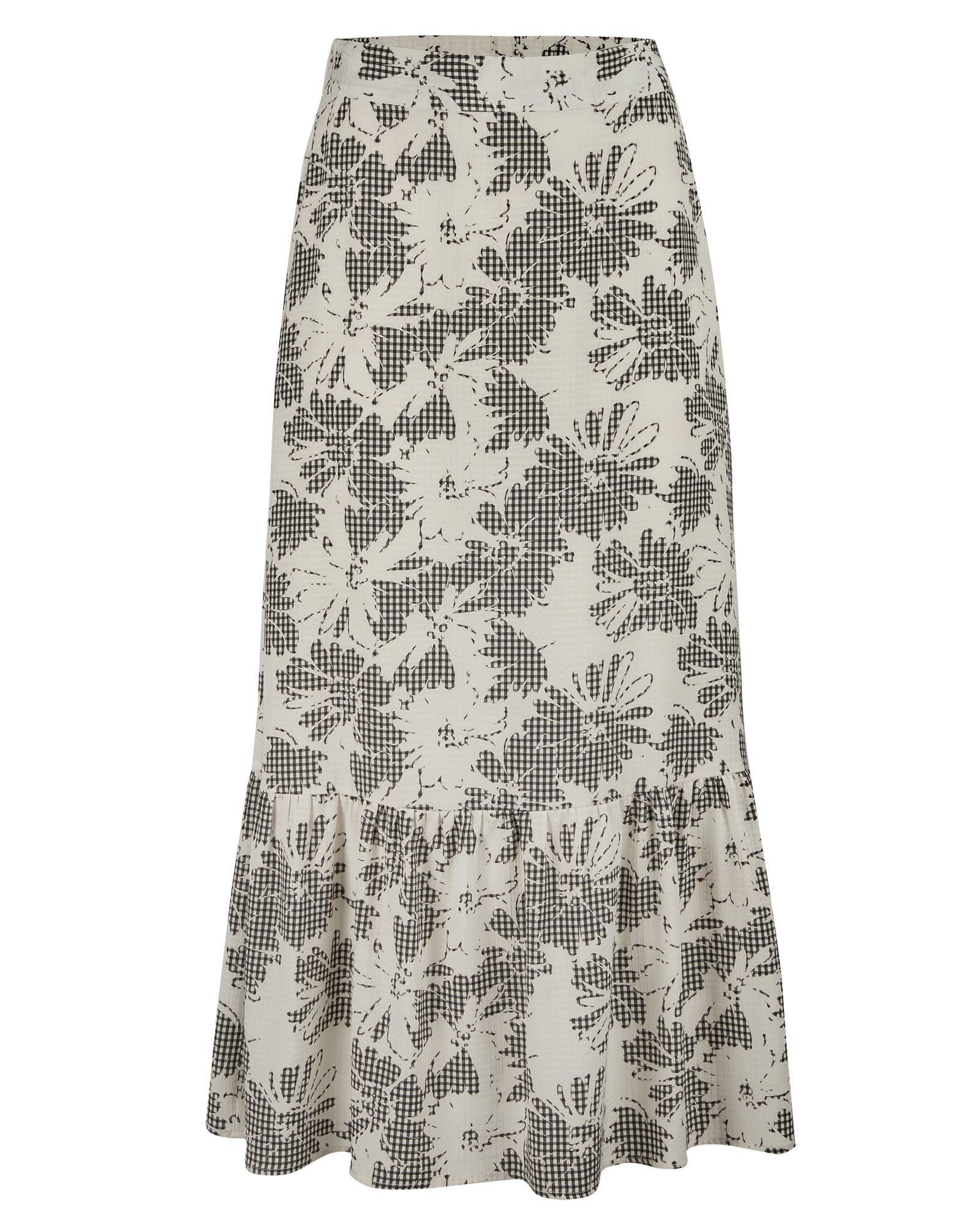 Mono Gingham & Floral Print Midi Skirt | Oliver Bonas