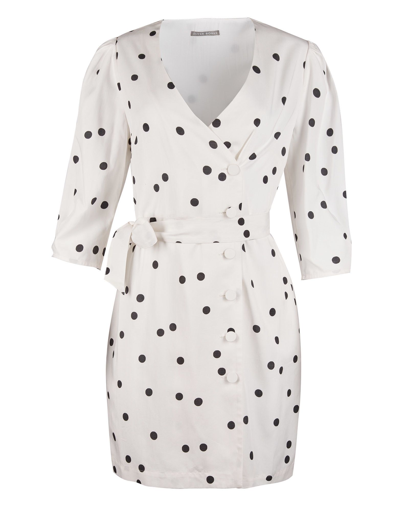Polka Dot Black & White Mini Wrap Dress | Oliver Bonas