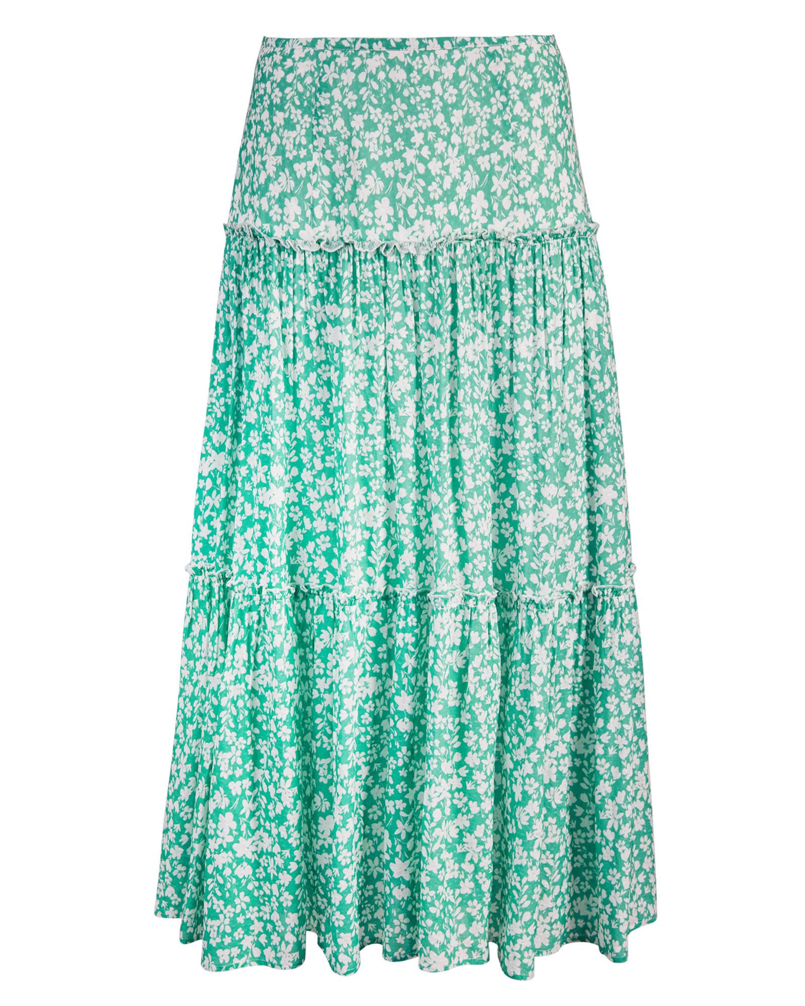 Two Tone Bloom Green Floral Print Midi Skirt | Oliver Bonas
