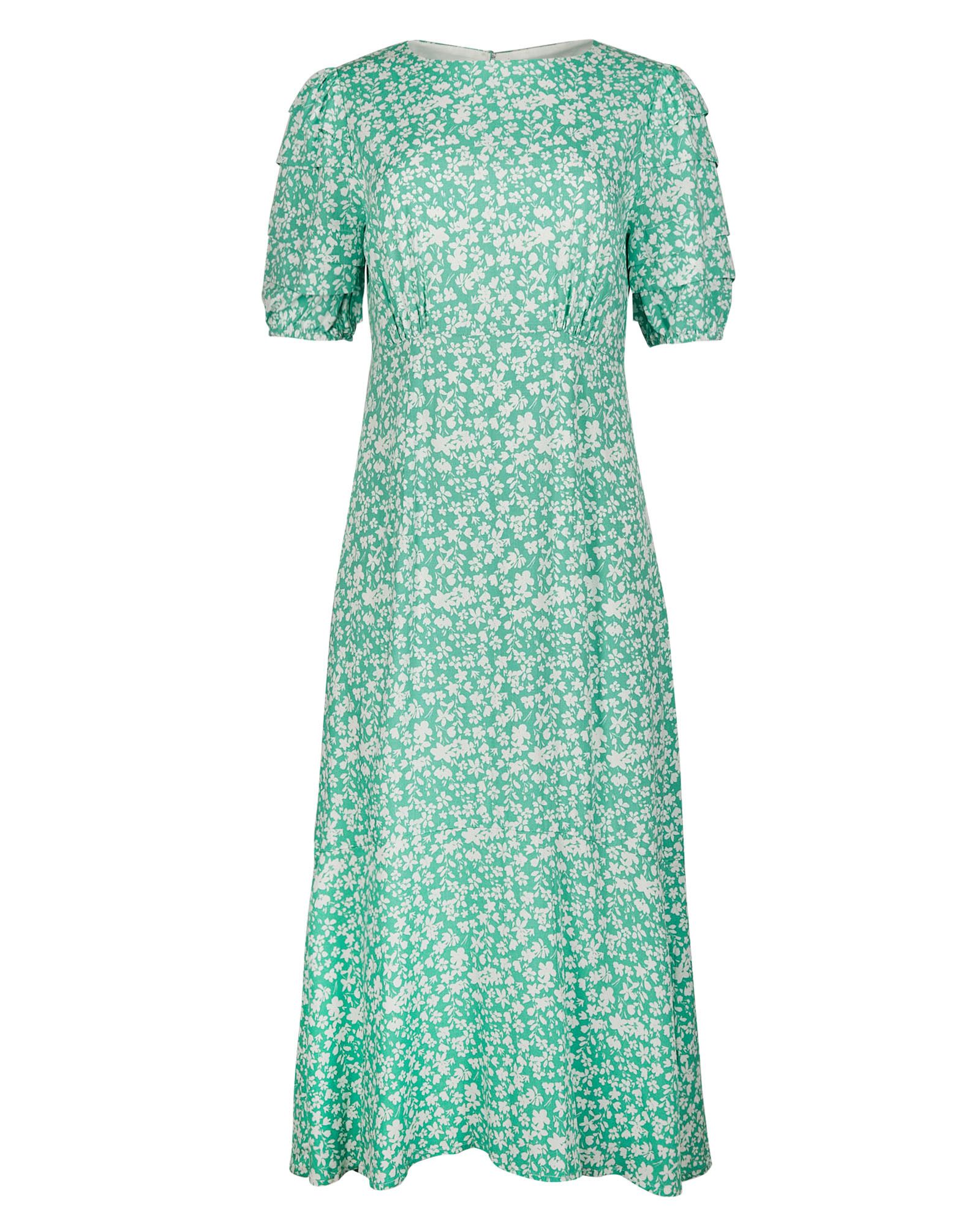 Two Tone Bloom Green Floral Print Midi Dress | Oliver Bonas