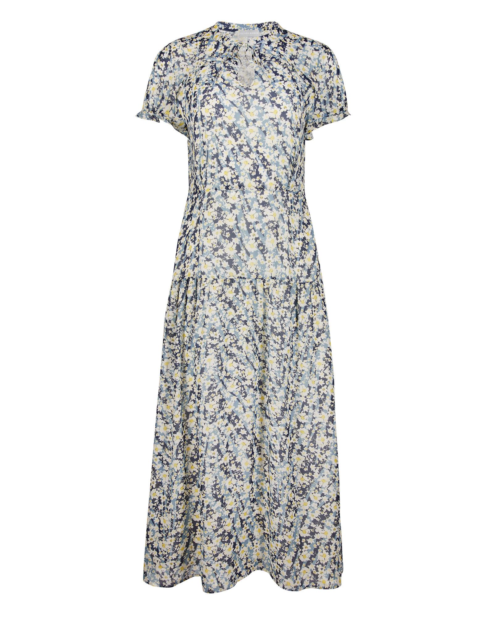Wild Daisy Floral Print Blue Midi Dress | Oliver Bonas