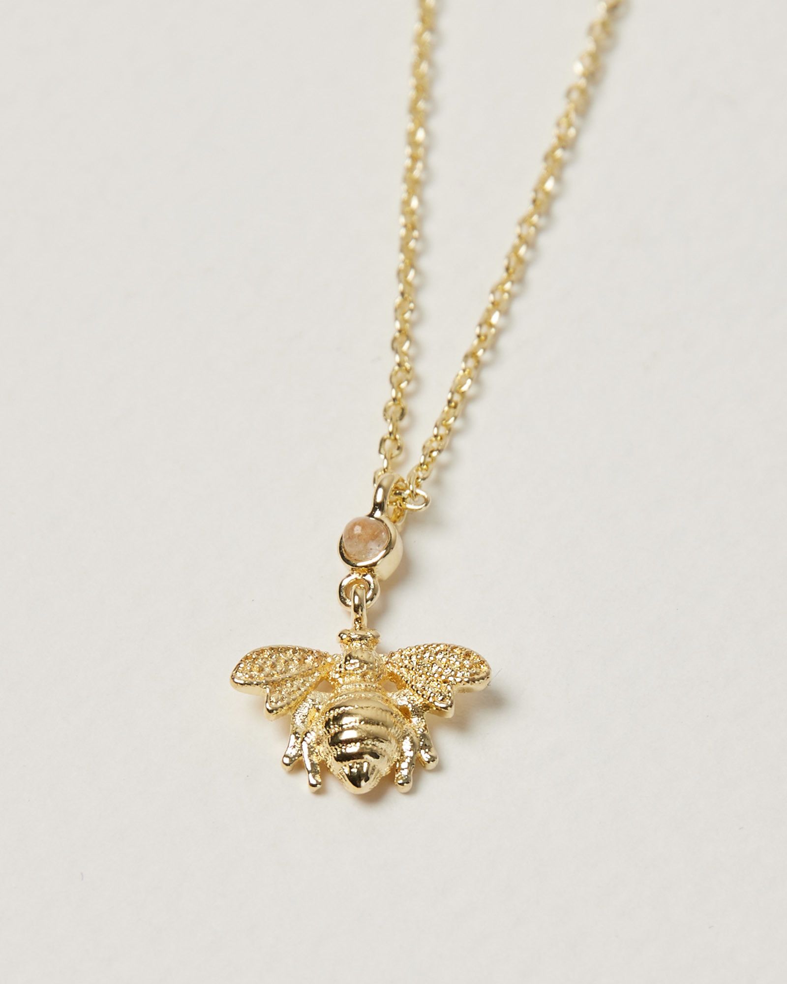 Bee Charm & Moonstone Gold Plated Pendant Necklace | Oliver Bonas