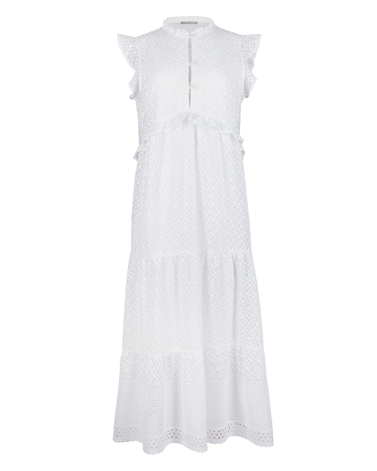 Broderie Sleeveless White Midi Dress | Oliver Bonas