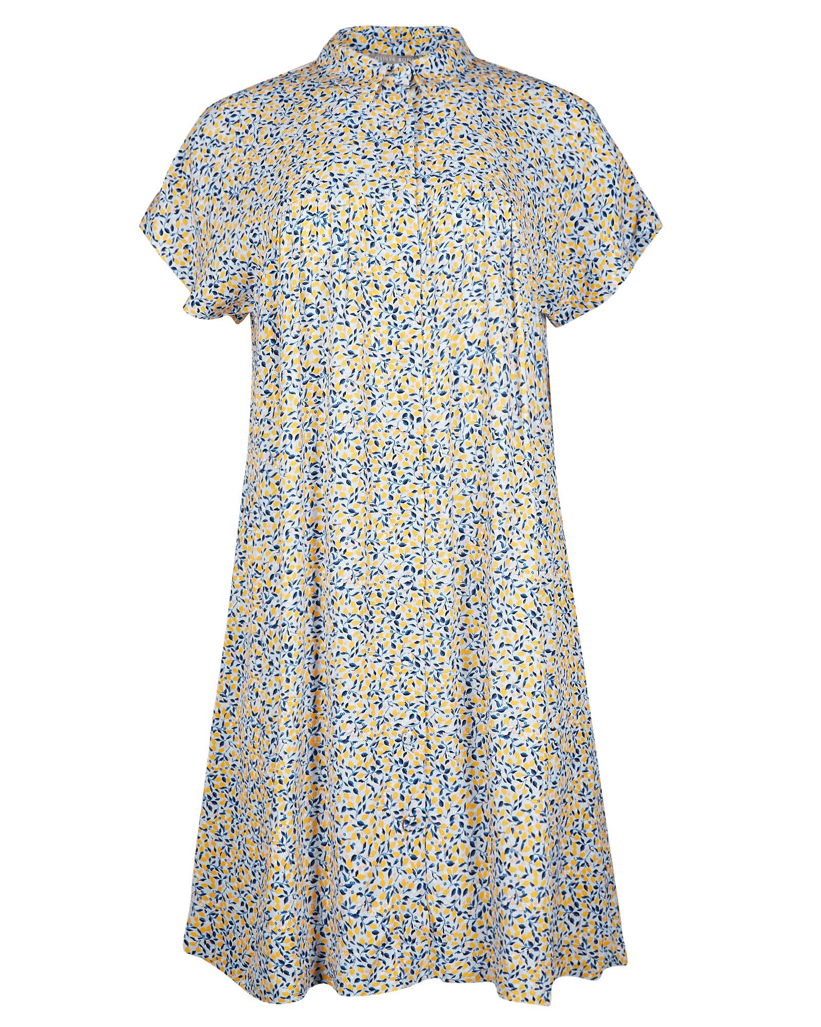 Lemon Print Blue Mini Shirt Dress | Oliver Bonas