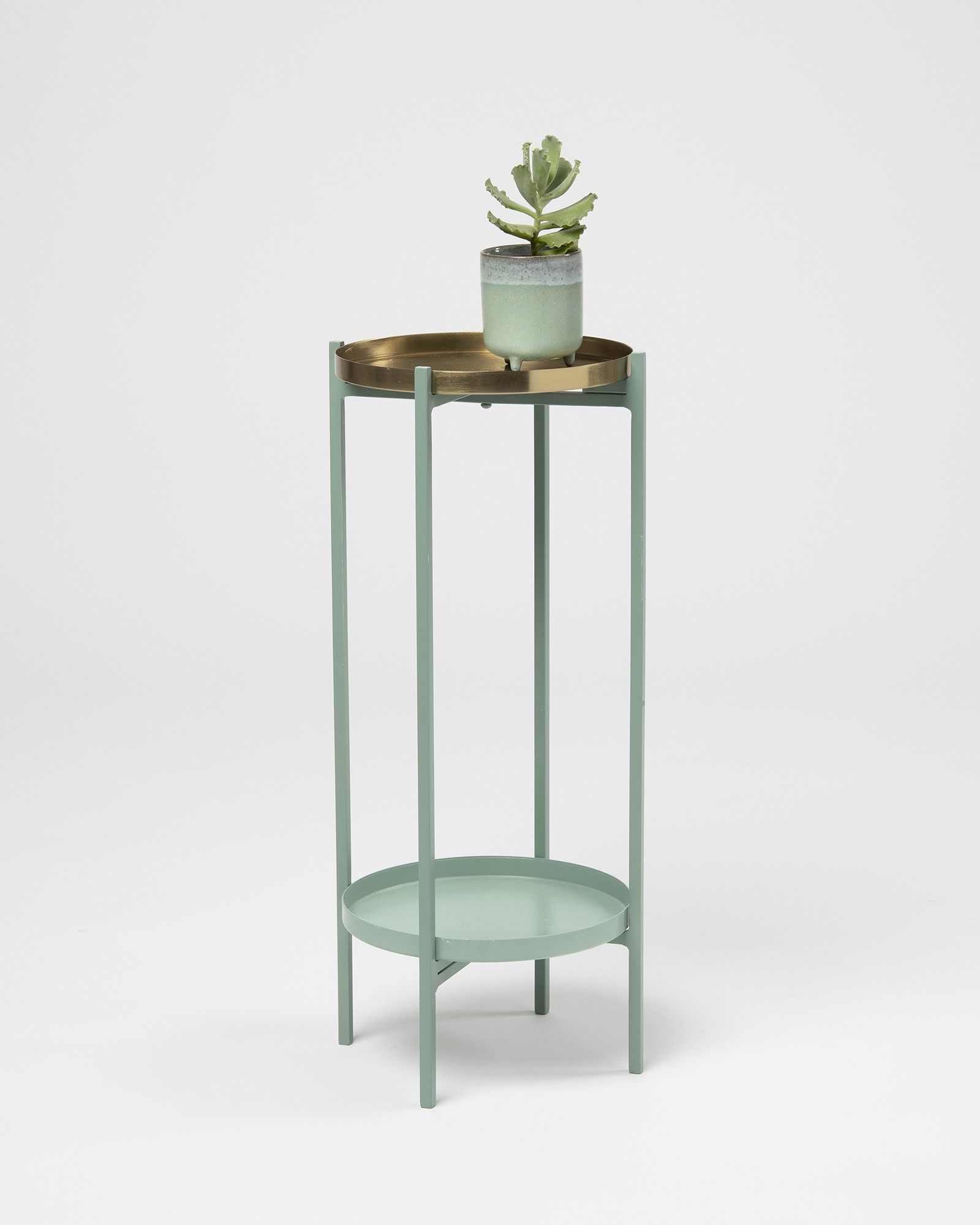Iggy Green & Gold Metal Plant Pot Stand & Side Table | Oliver Bonas