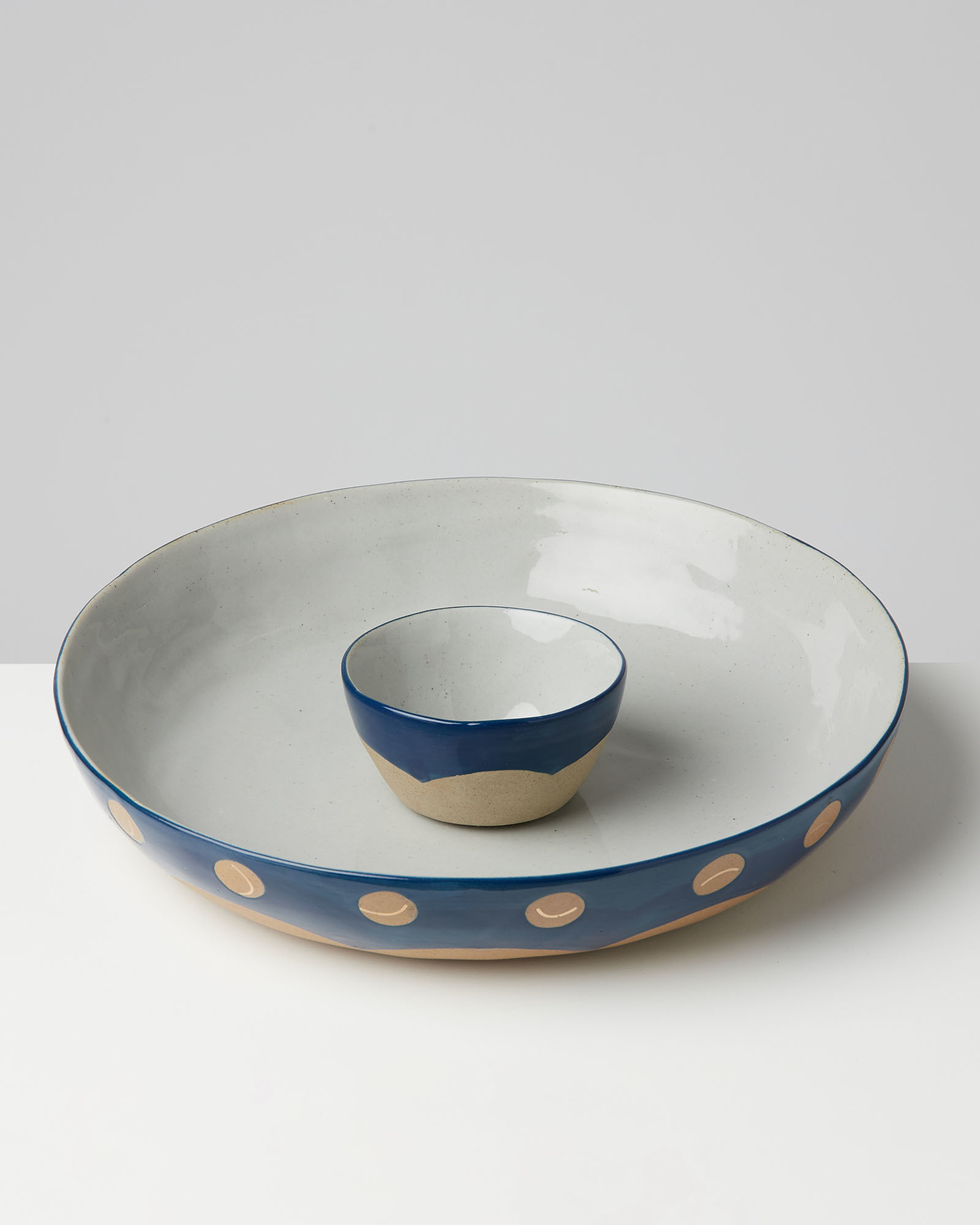 Camila Blue & Gold Ceramic Chip & Dip Bowl Oliver Bonas