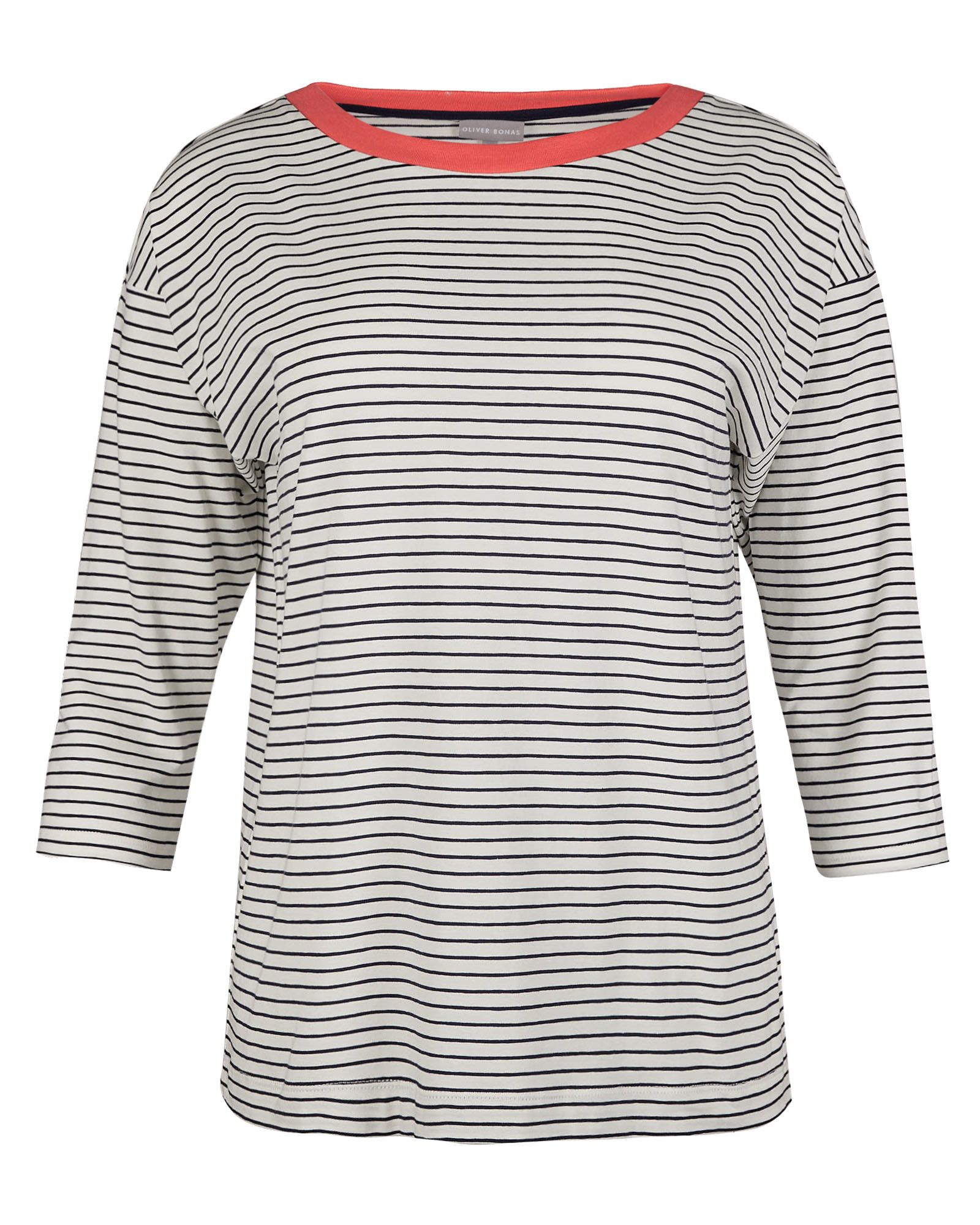 Contrast Neck Navy Striped T-Shirt | Oliver Bonas