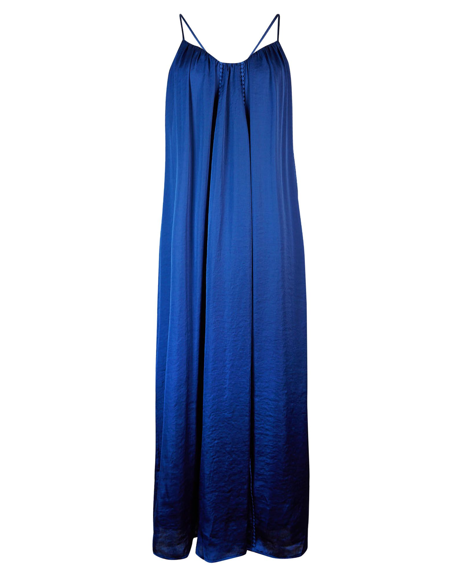 Rosella Matte Satin Blue Flowing Maxi Dress | Oliver Bonas