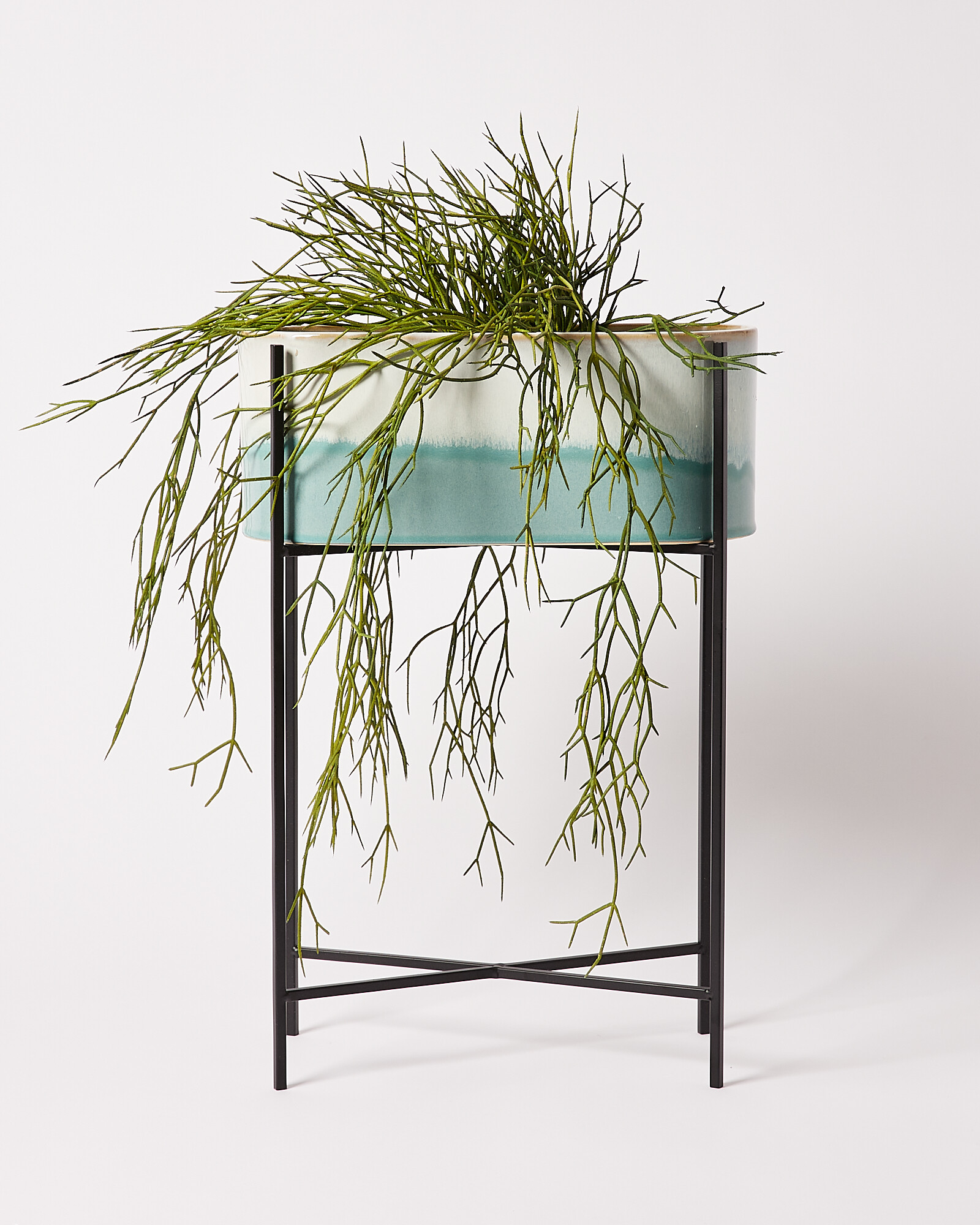 Abuo Long Green Plant Pot & Stand Tall Oliver Bonas