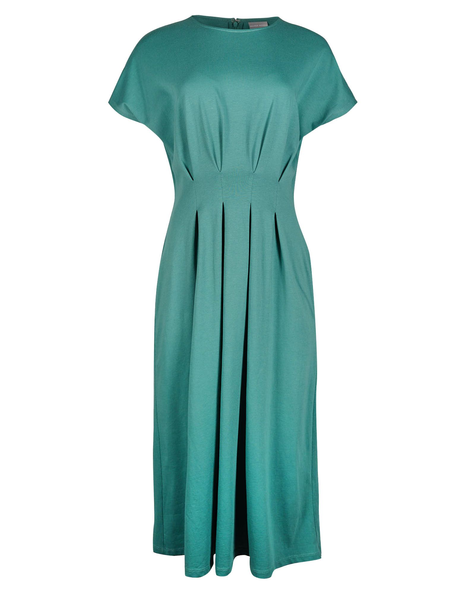 Pleated Waist Sage Green Jersey Midi Dress | Oliver Bonas