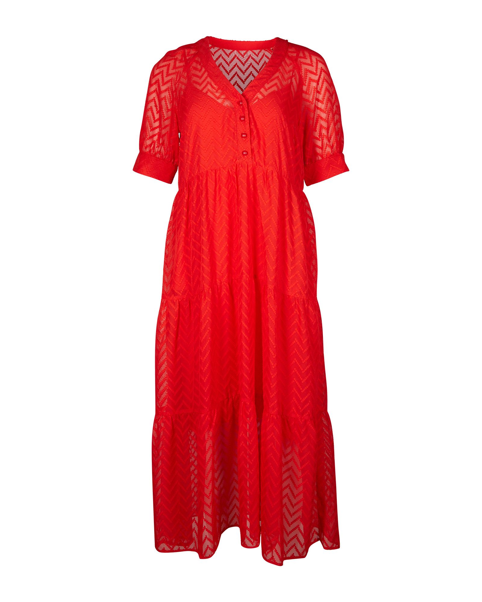 Textured Chevron Red Midi Shirt Dress ...