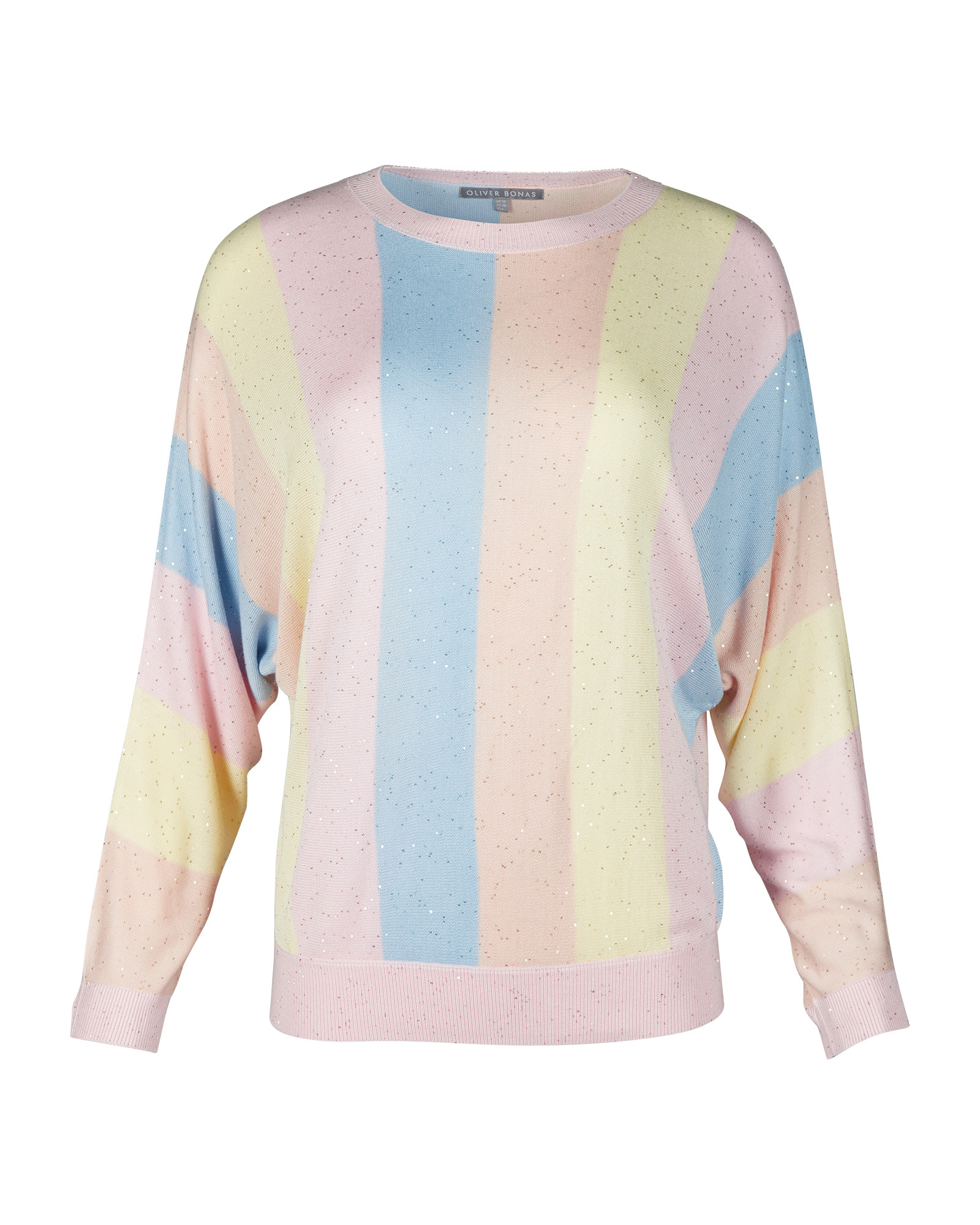 Striped Mini Sequin Pink Batwing Knitted Jumper Oliver Bonas