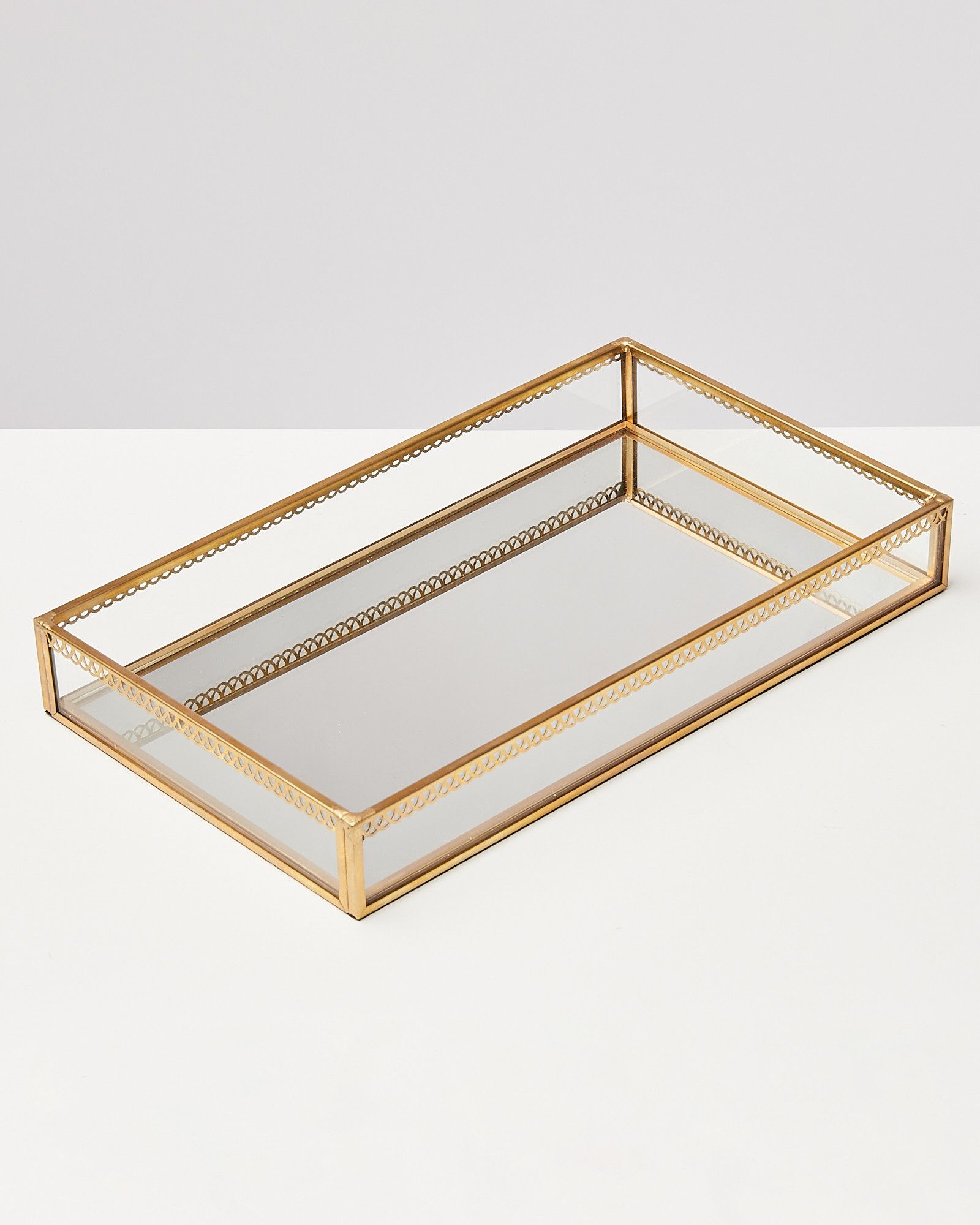 Gold & Glass Mirrored Lace Edge Jewellery Tray Rectangle | Oliver Bonas