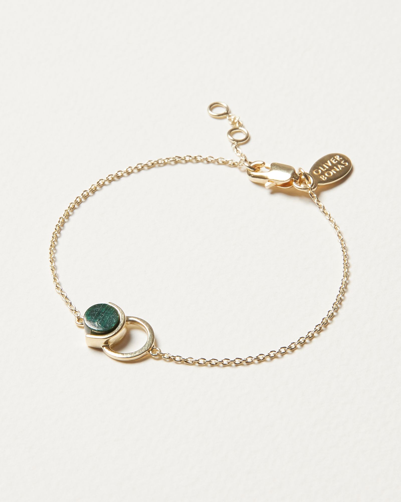 Livia Circle & Malachite Gold Plated Chain Bracelet | Oliver Bonas