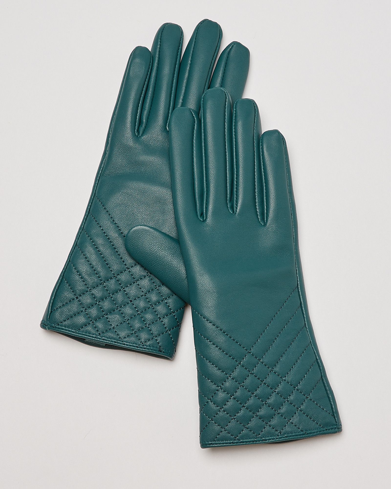 Padded Smart Touch Teal Green Leather Gloves Oliver Bonas