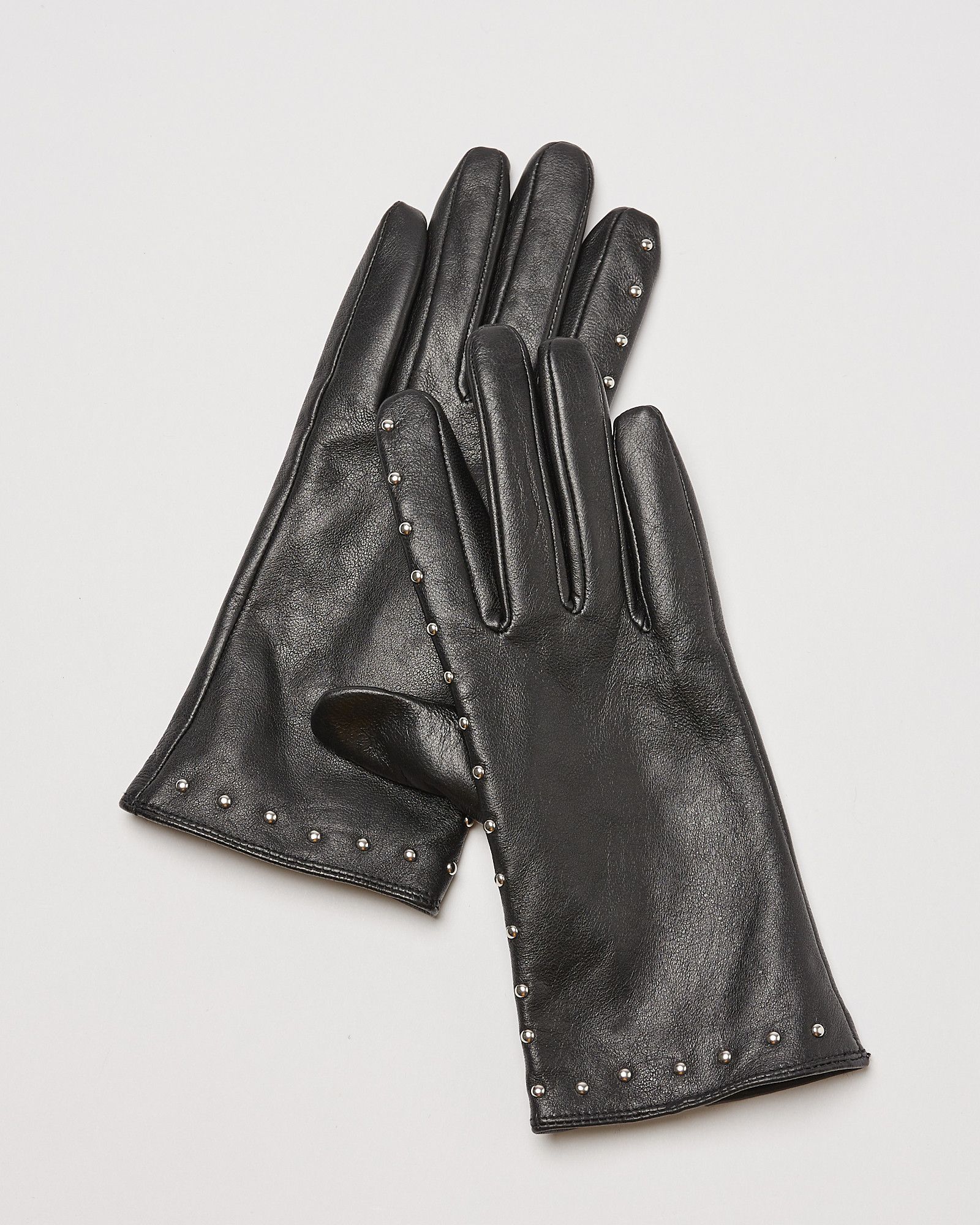 Studded Black Smart Touch Leather Gloves | Oliver Bonas