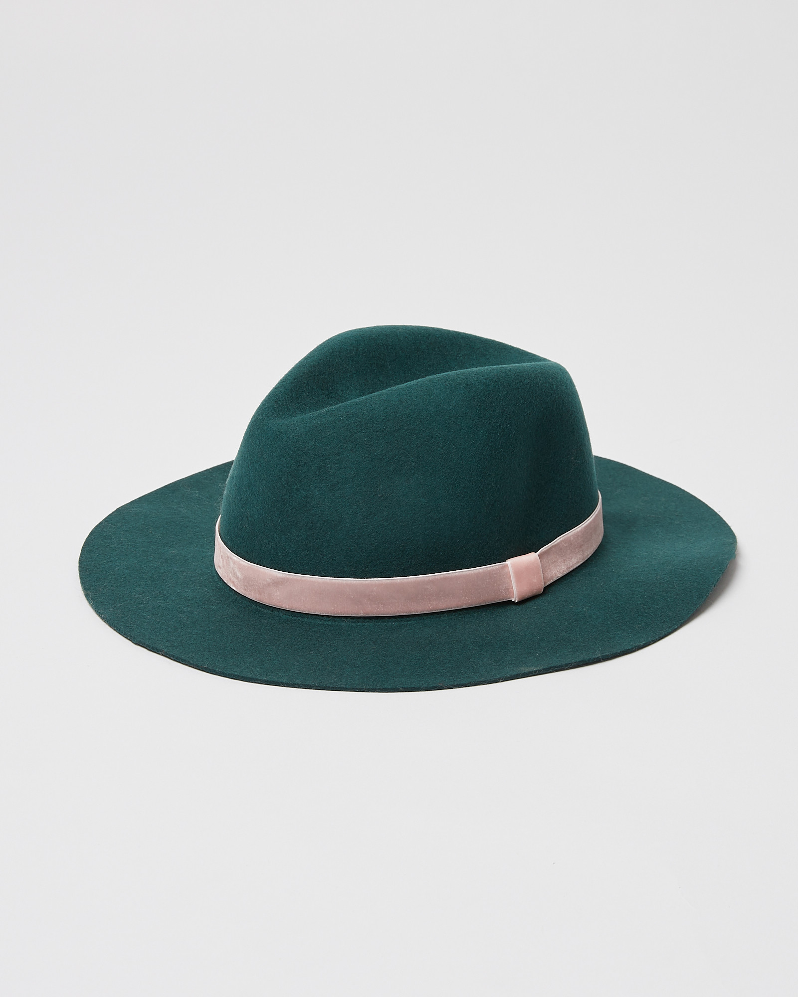 Felt & Velvet Ribbon Teal Green Fedora Hat Oliver Bonas IE